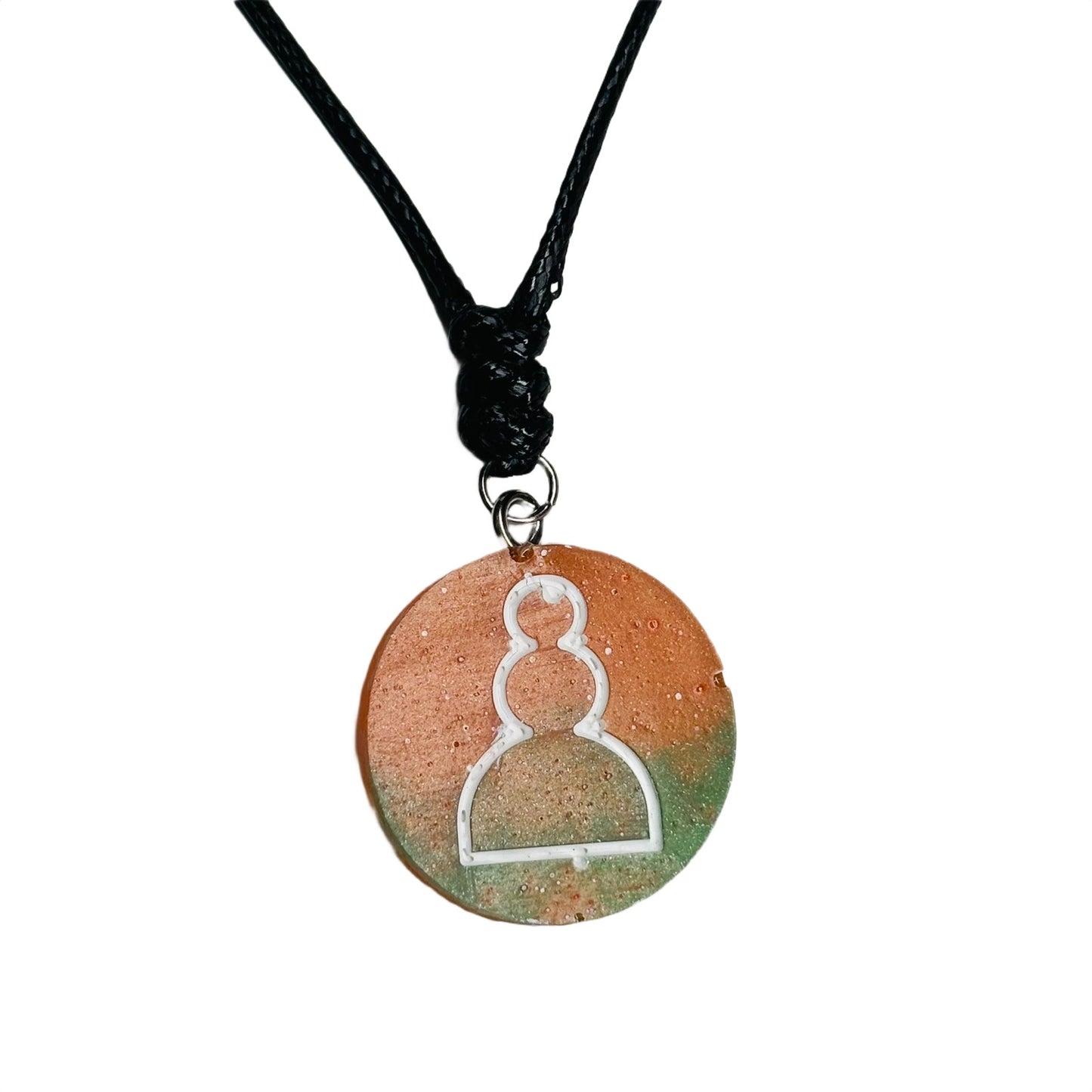 Orange/Green Pawn - Handmade Resin Chess Necklace