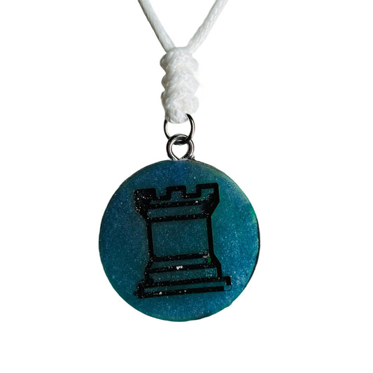 Sea Blue Rook - Handmade Resin Chess Necklace