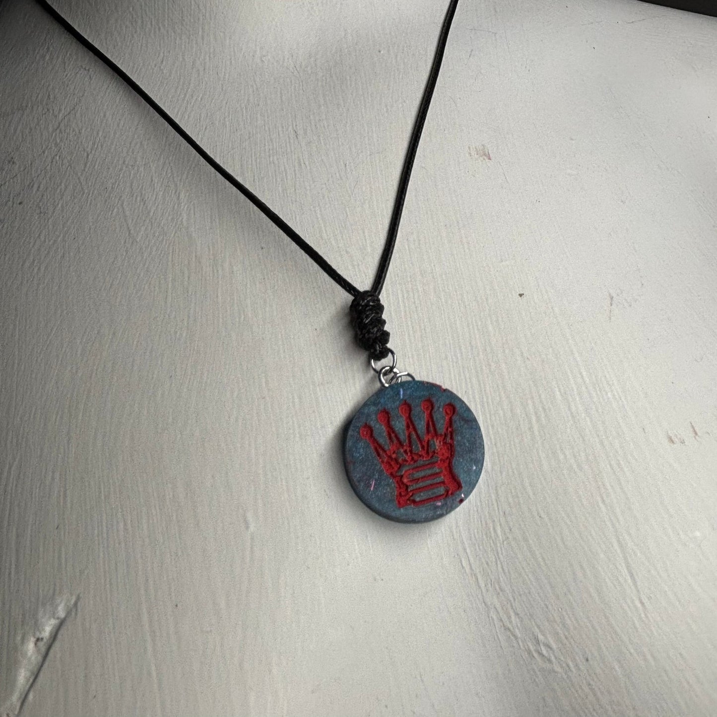 Blue & Red Queen - Handmade Resin Chess Necklace
