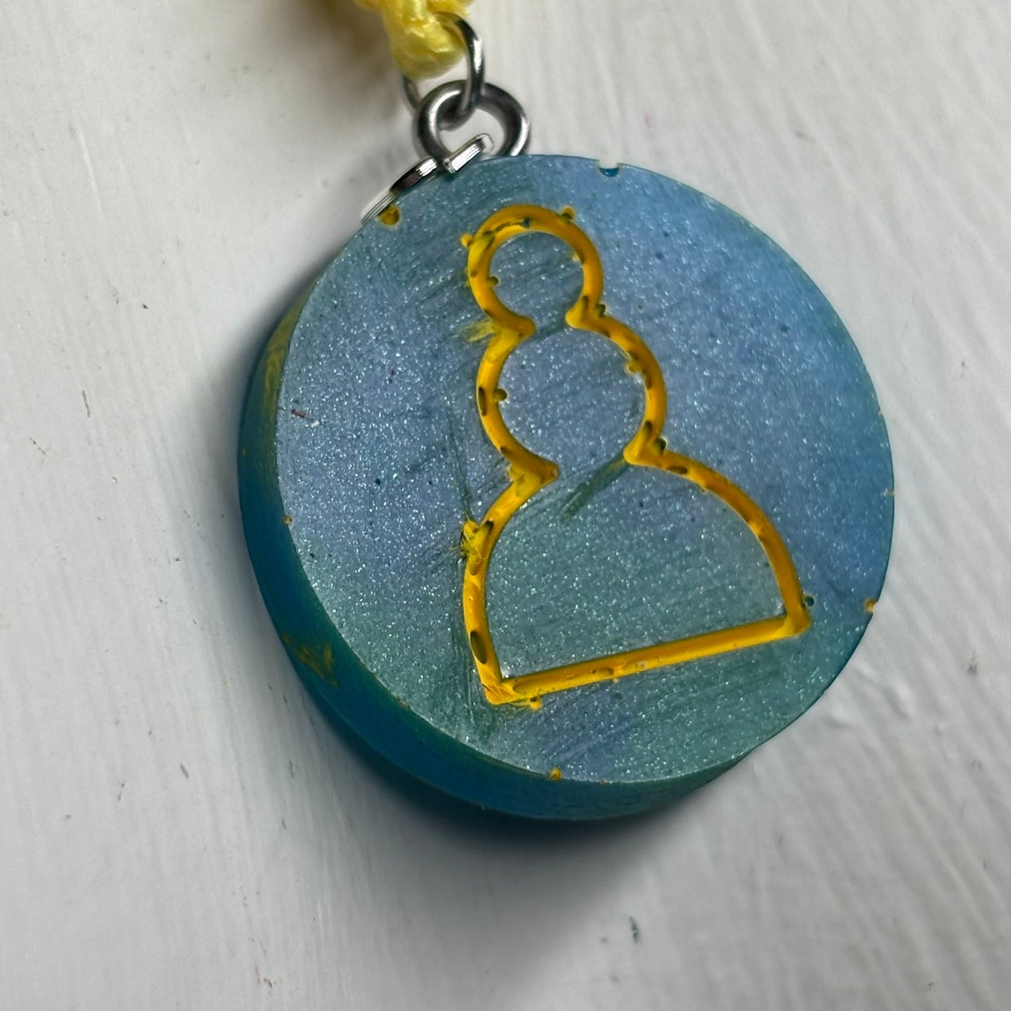 Yellow & Blue Pawn - Handmade Resin Chess Necklace
