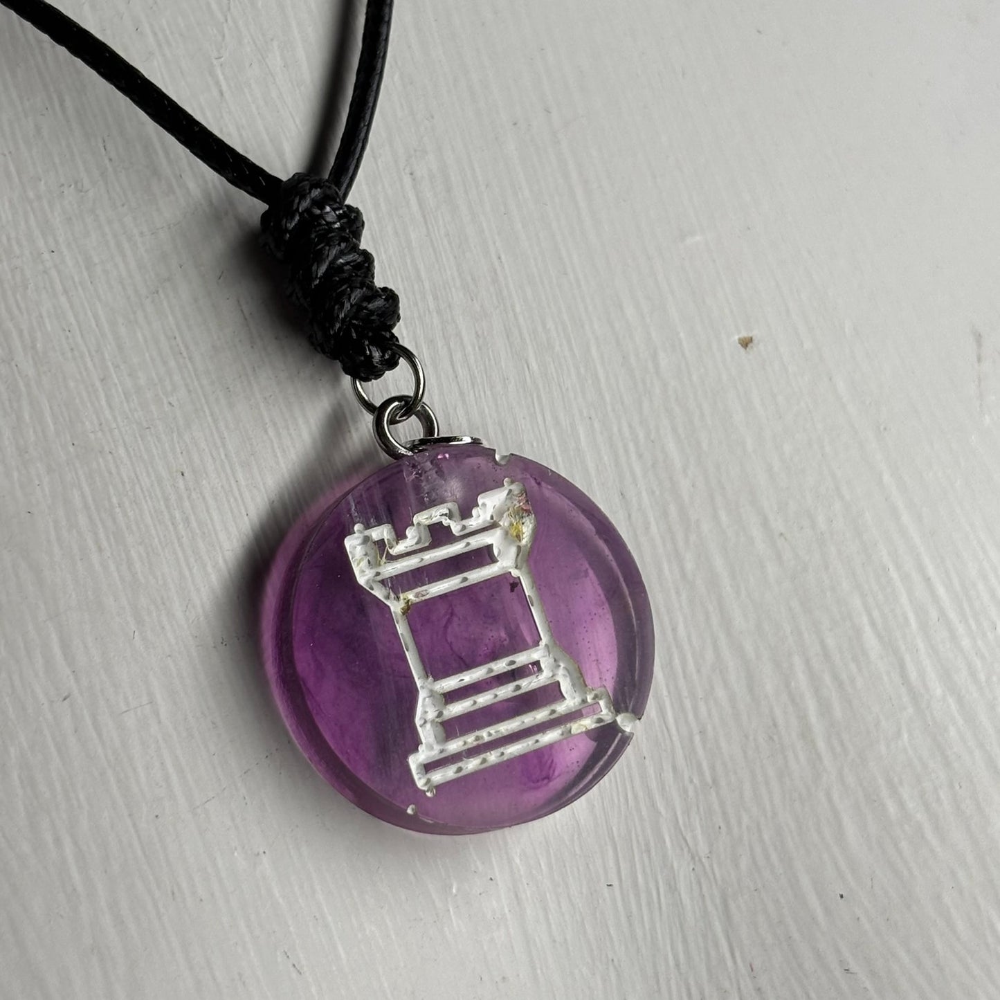 Purple Mist Rook - Handmade Resin Chess Necklace
