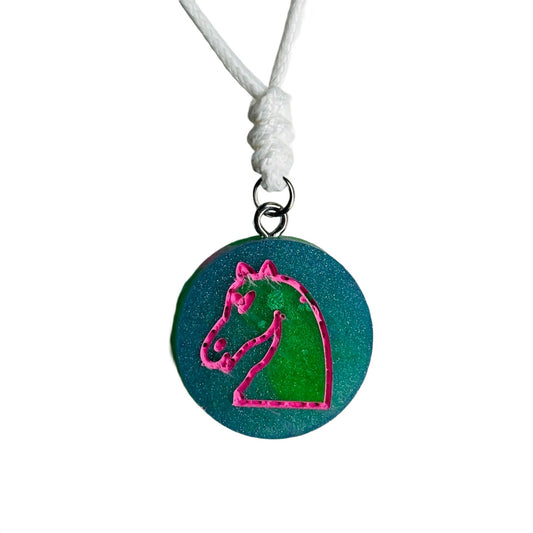 Acid Green Knight - Handmade Resin Chess Necklace