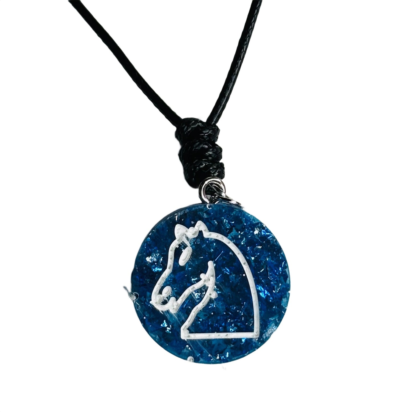 Crystal Blue Knight - Handmade Resin Chess Necklace
