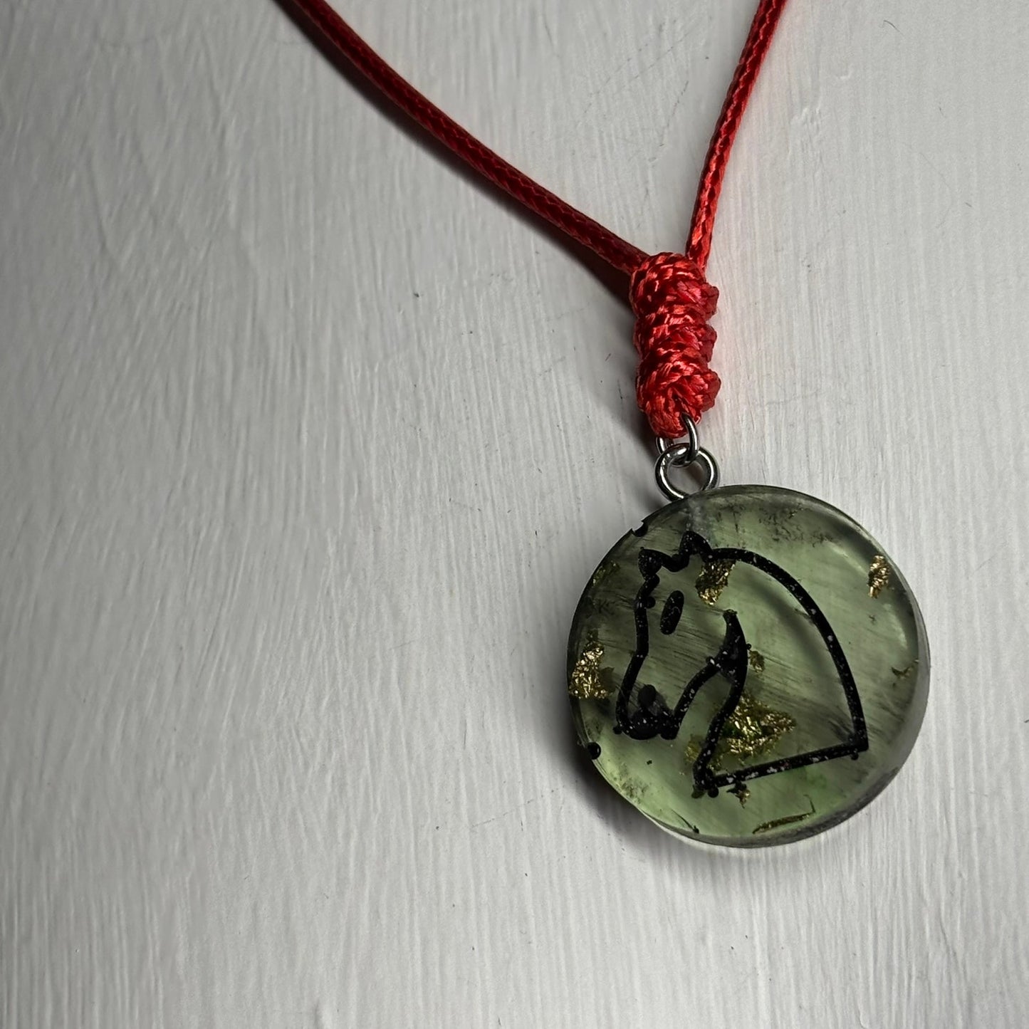 Chinese Green Knight - Handmade Resin Chess Necklace