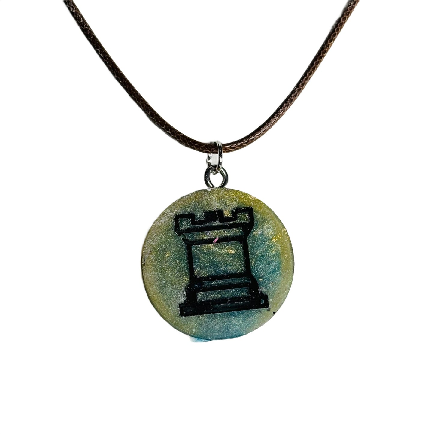 Green Blue Rook - Handmade Resin Chess Necklace