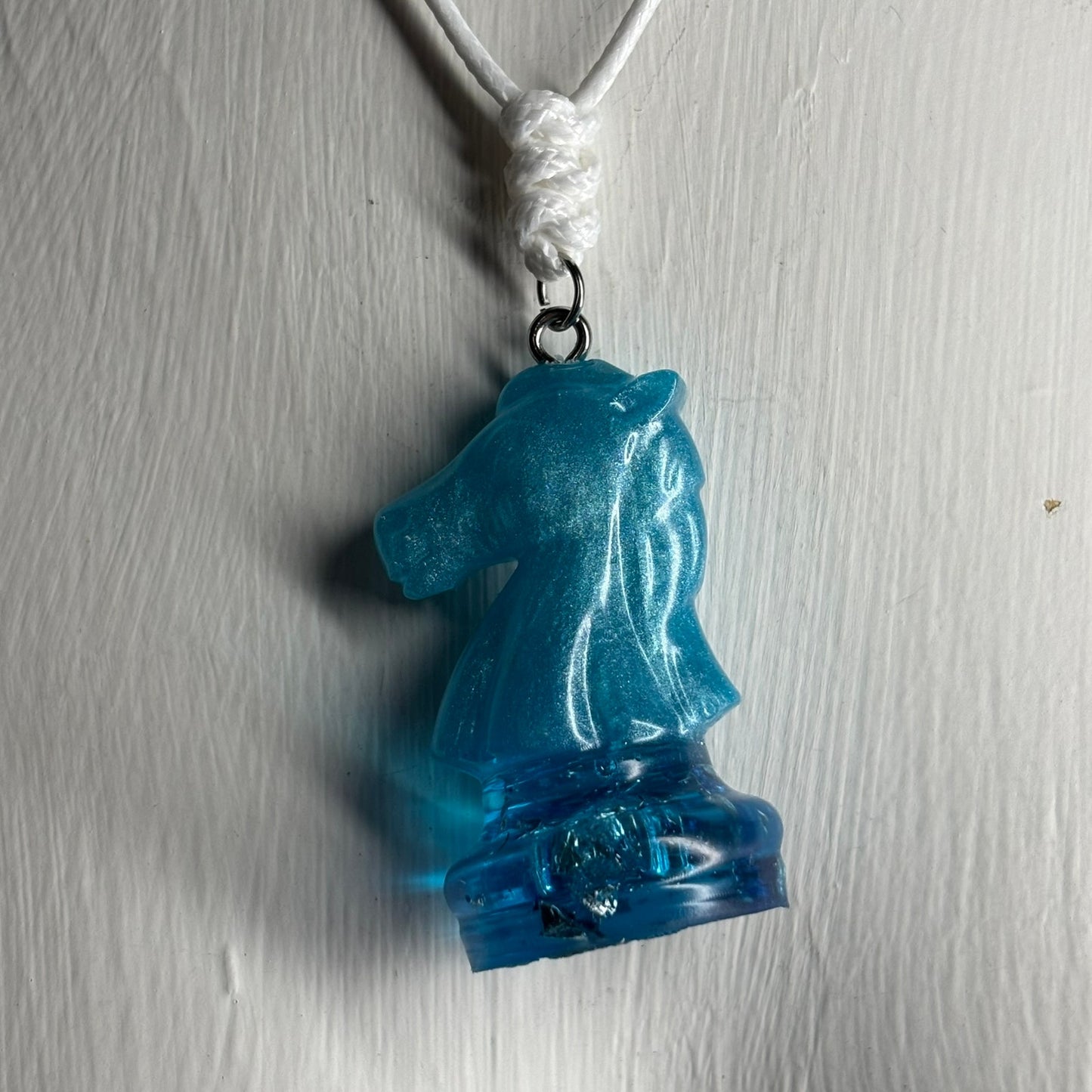 Crystal Ice Blue Knight - Handmade Resin Chess Necklace