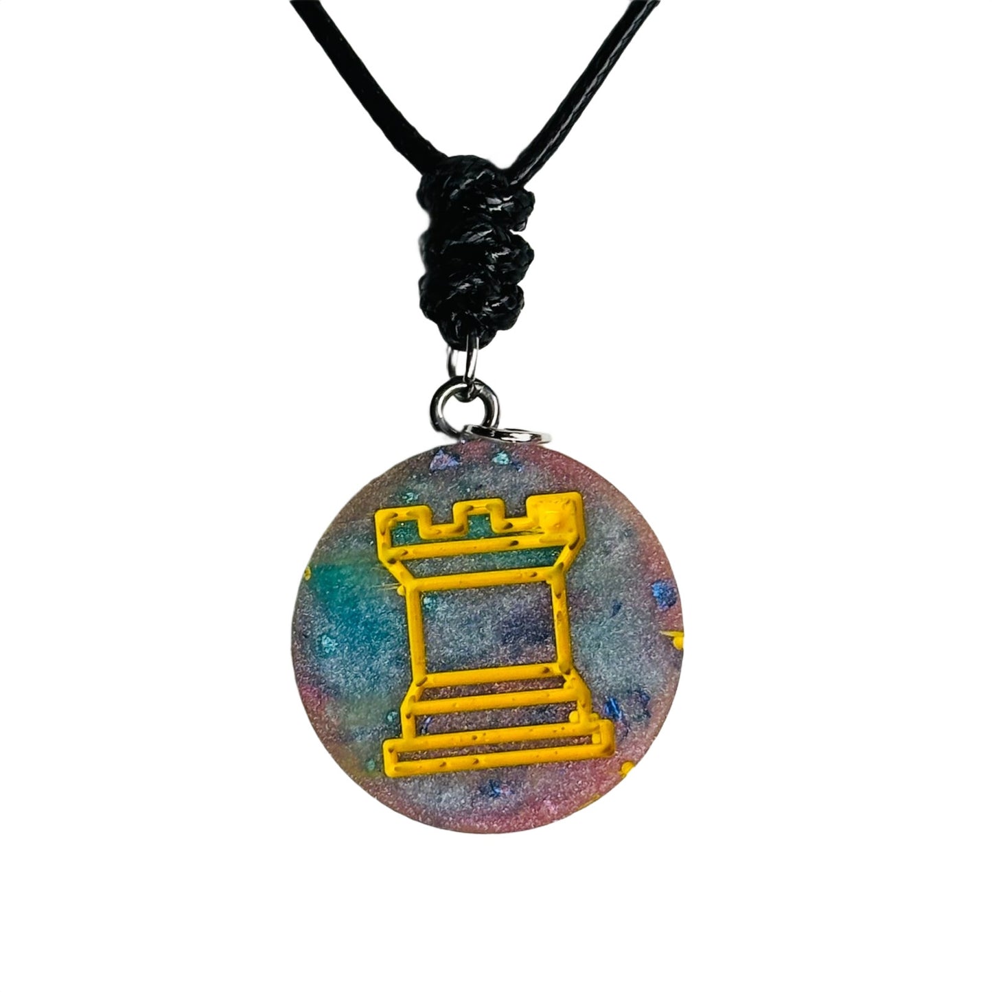 Space Yellow Rook - Handmade Resin Chess Necklace