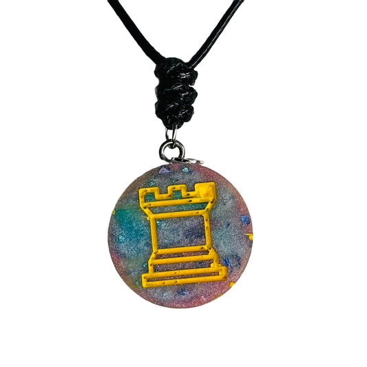 Space Yellow Rook - Handmade Resin Chess Necklace
