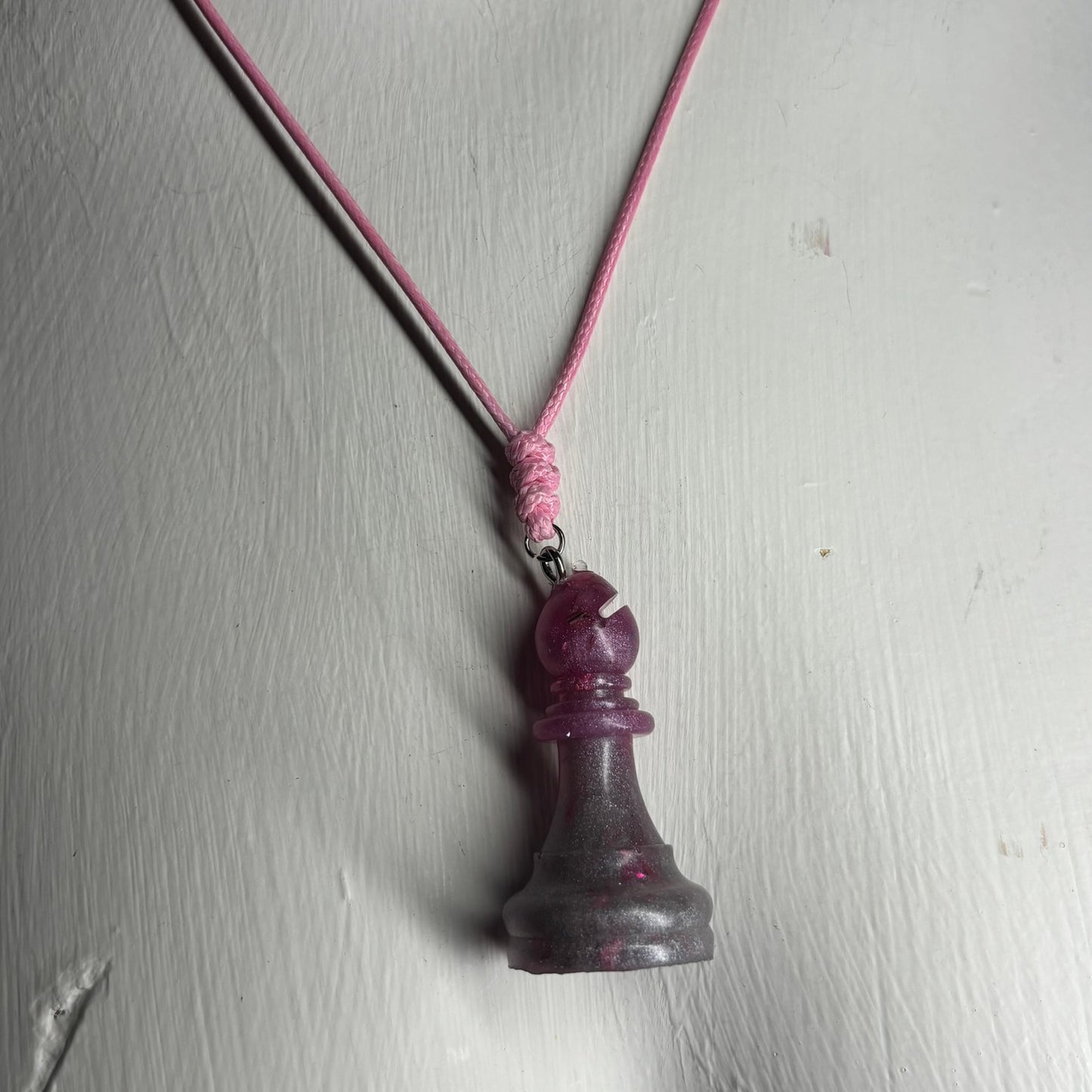 Crystal Purple Bishop - Handmade Resin Chess Necklace