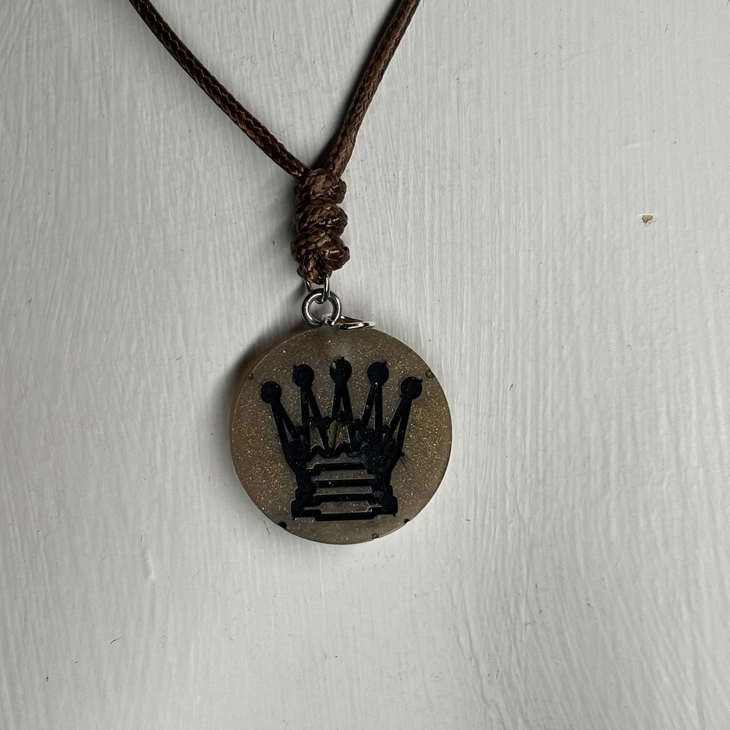 Vintage Brown Queen - Handmade Resin Chess Necklace
