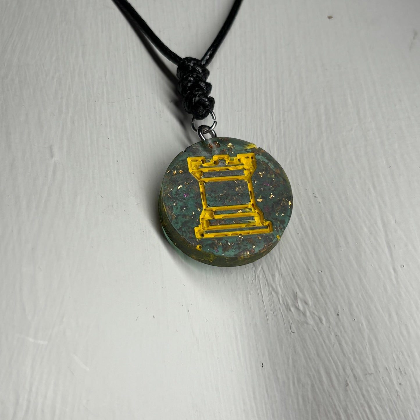 Forest Green Crystal Rook - Handmade Resin Chess Necklace