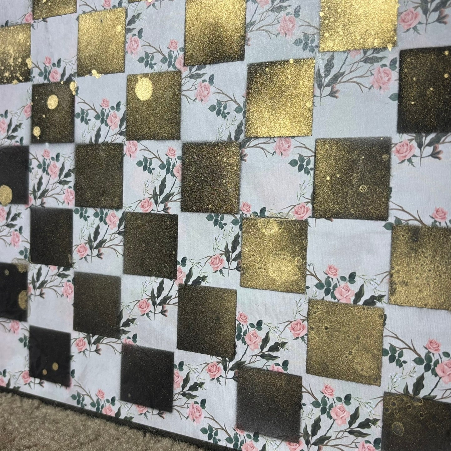 Golden Pink Flowers - Scrapbook Chess Board