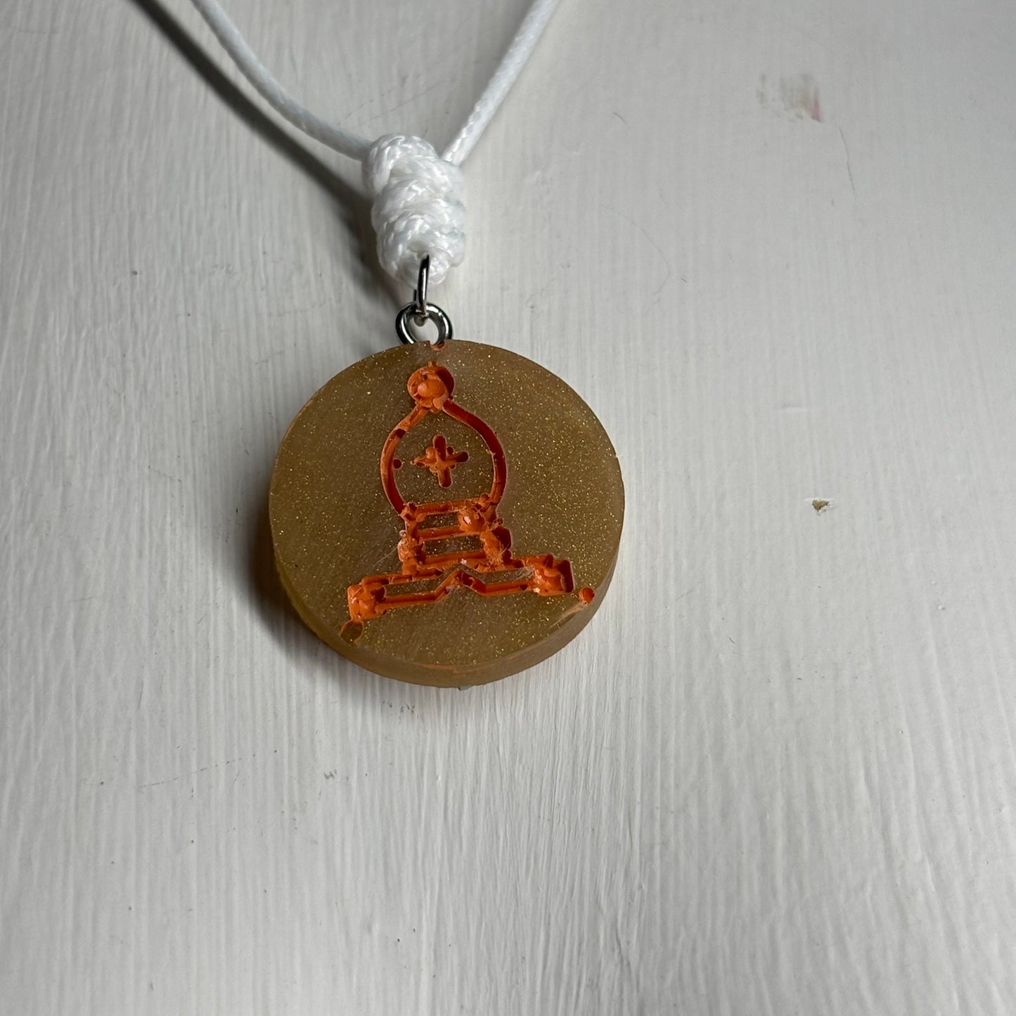 Rustic Orange Bishop - Handmade Resin Chess Necklace