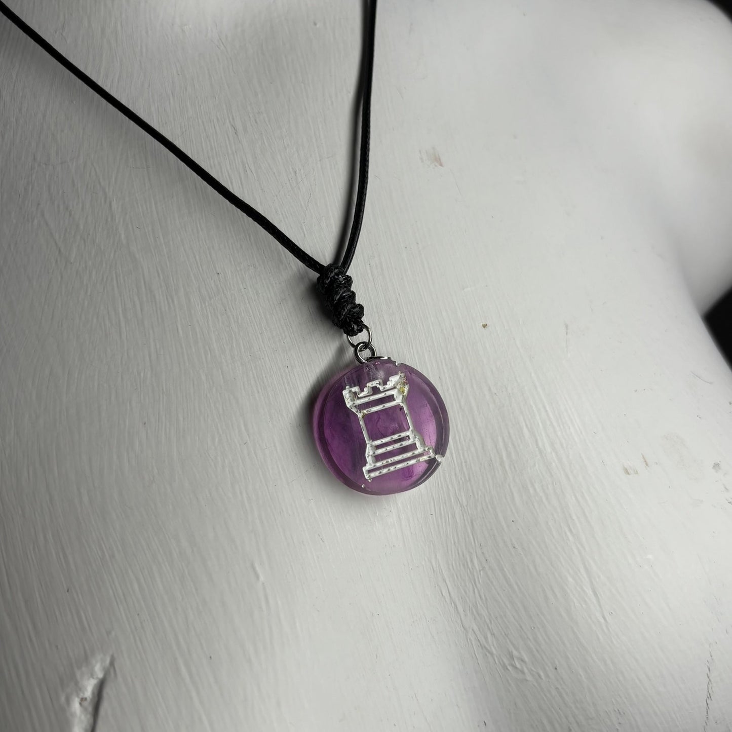 Purple Mist Rook - Handmade Resin Chess Necklace