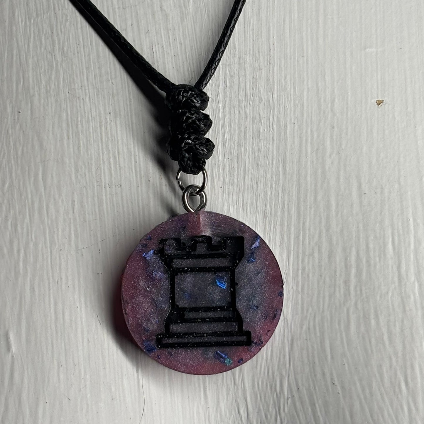 Purple/Blue Rook - Handmade Resin Chess Necklace