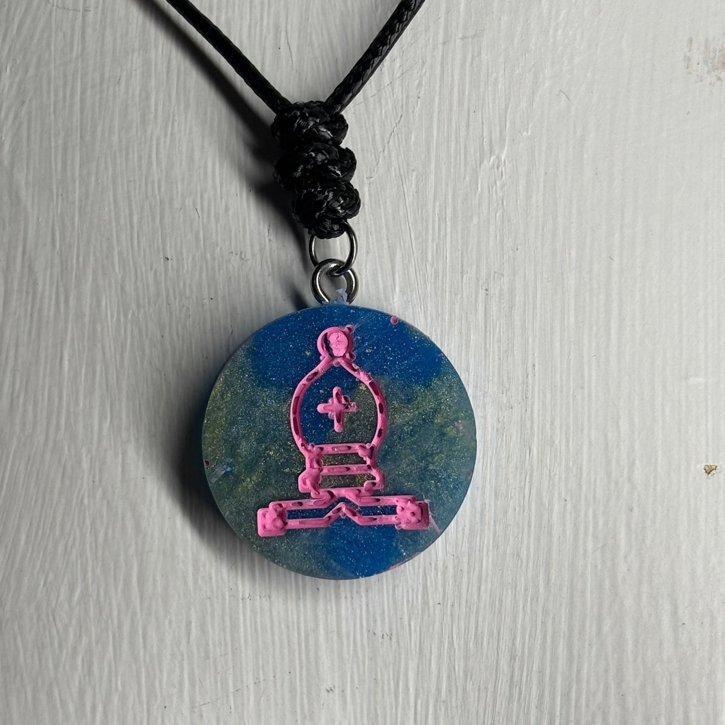 Blue & Pink Bishop - Handmade Resin Chess Necklace