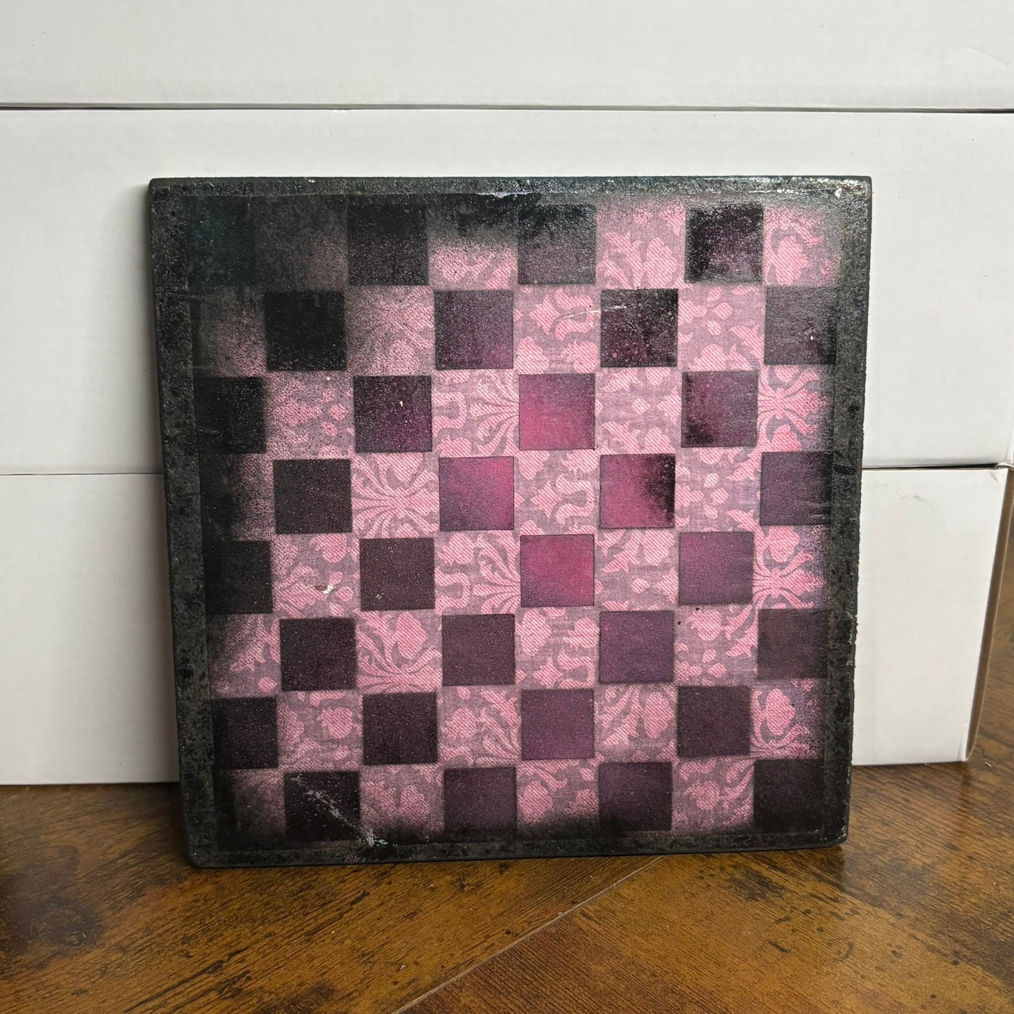 Pink & Neon Green Blue Hue - Painted Double Sided Chess Board