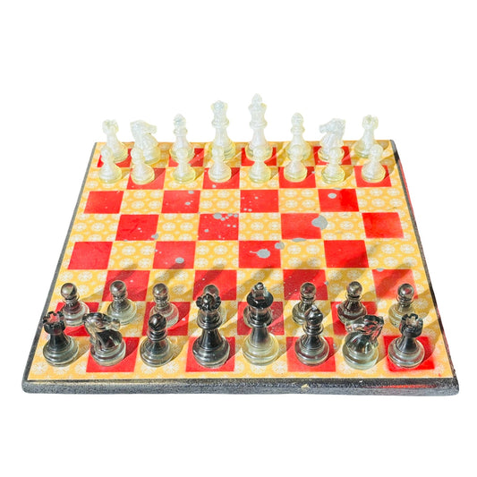 Yellow Patterned Red - Scrapbook Chess Set