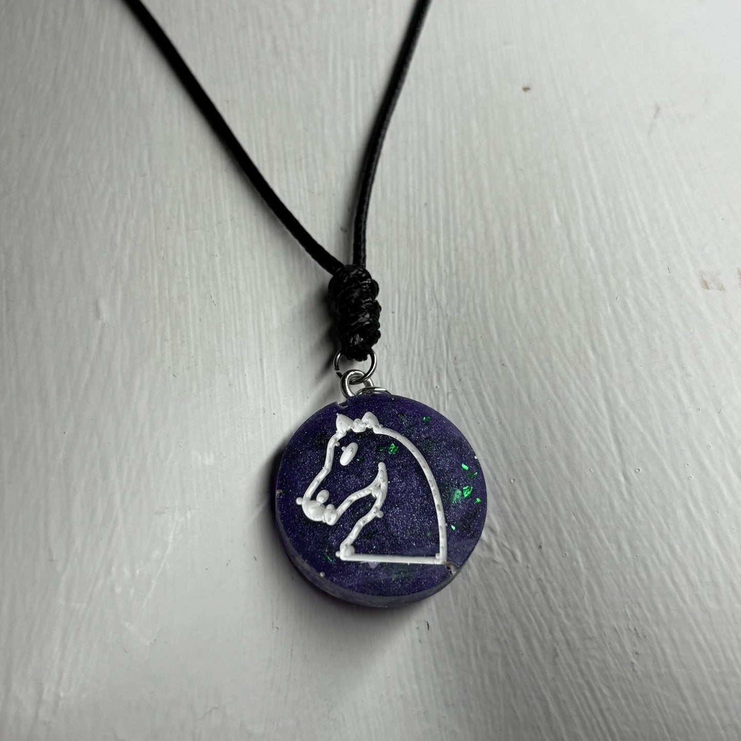 Purple Crystal Knight - Handmade Resin Chess Necklace