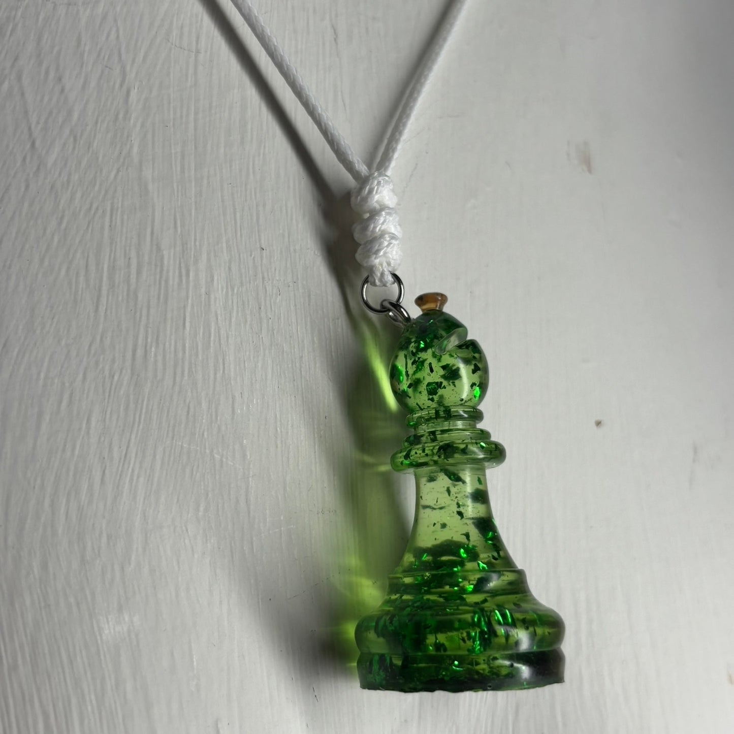 Green Crystal Bishop - Handmade Resin Chess Necklace