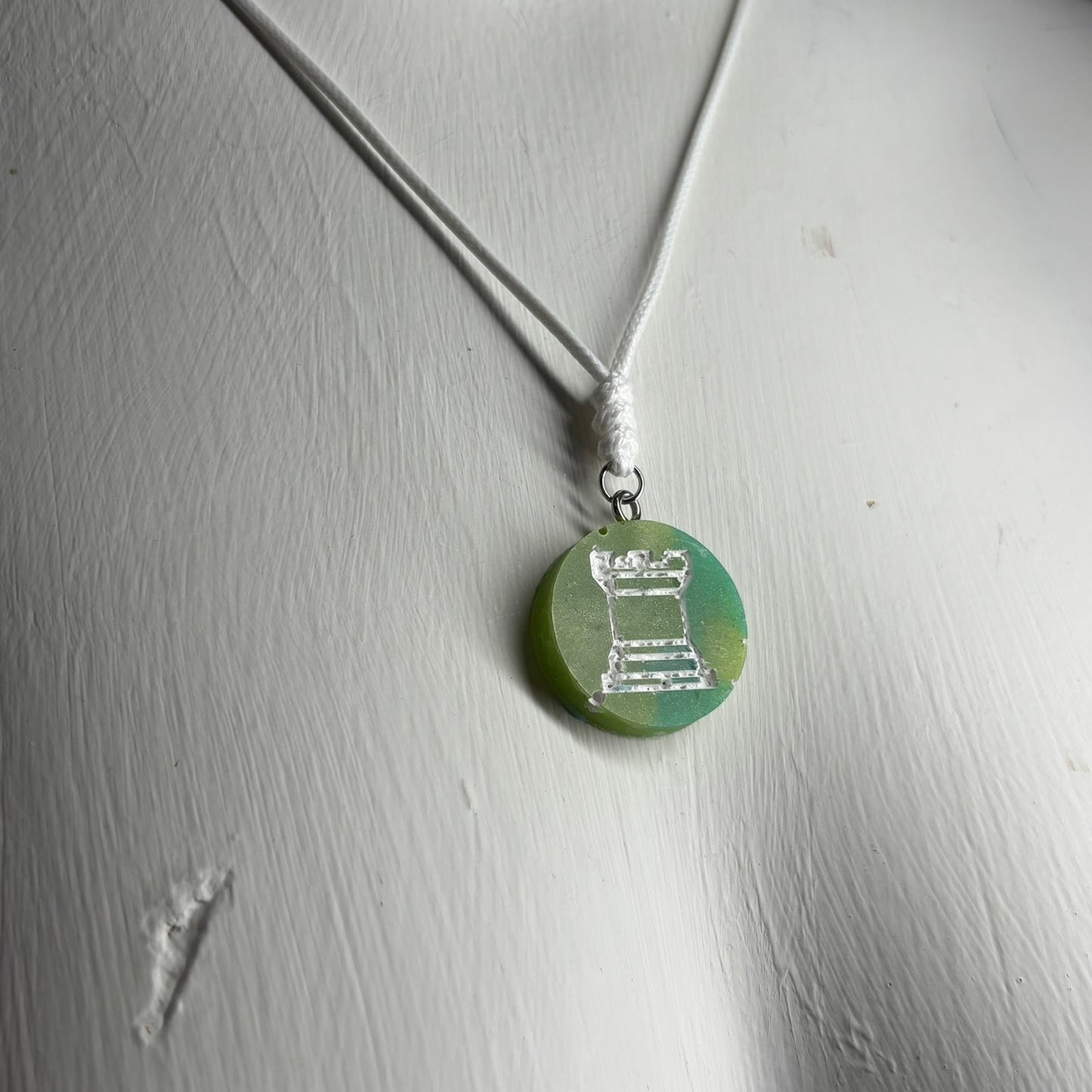 Green Forest Rook - Handmade Resin Chess Necklace