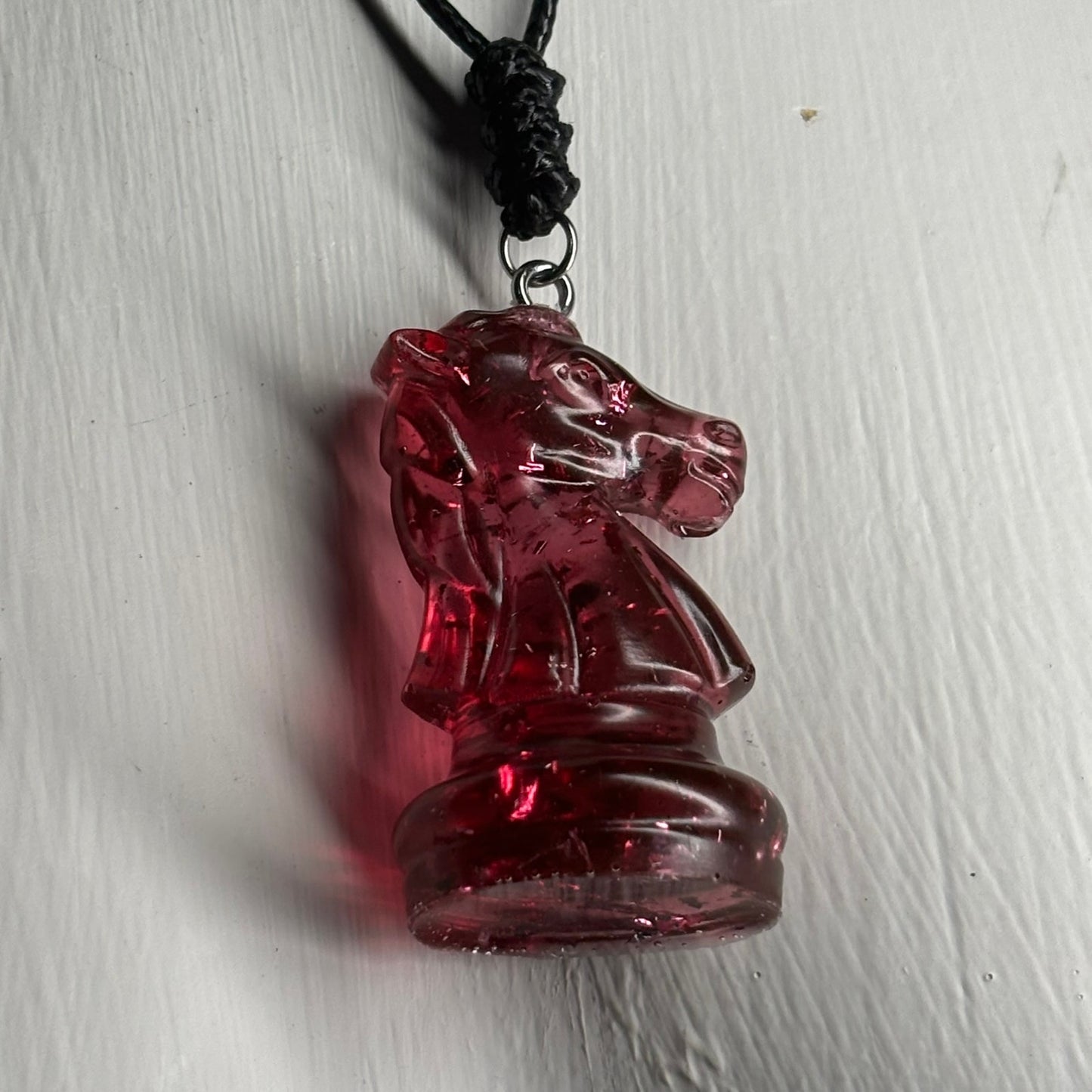 Red Crystal Knight - Handmade Resin Chess Necklace