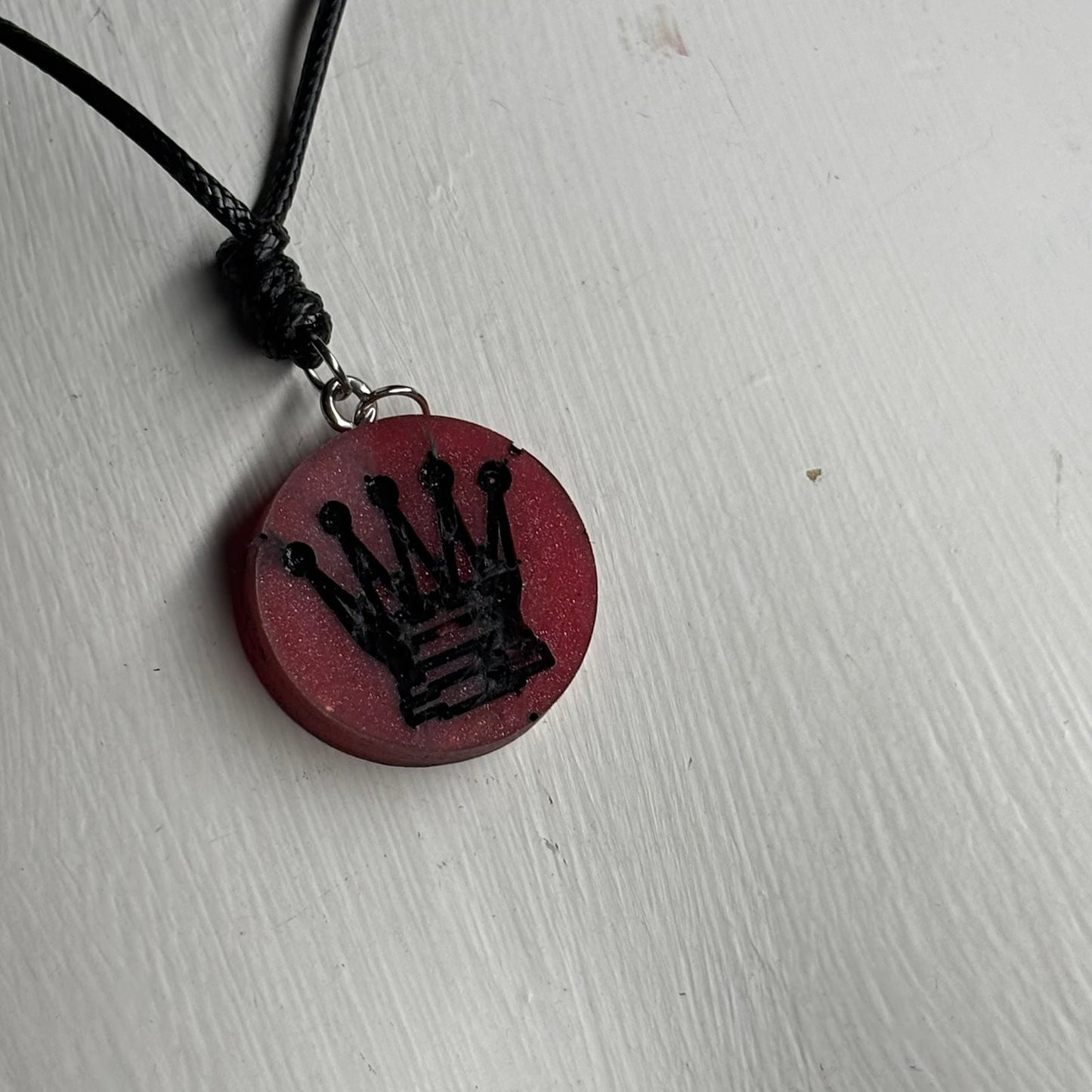 Dark Red Queen - Handmade Resin Chess Necklace