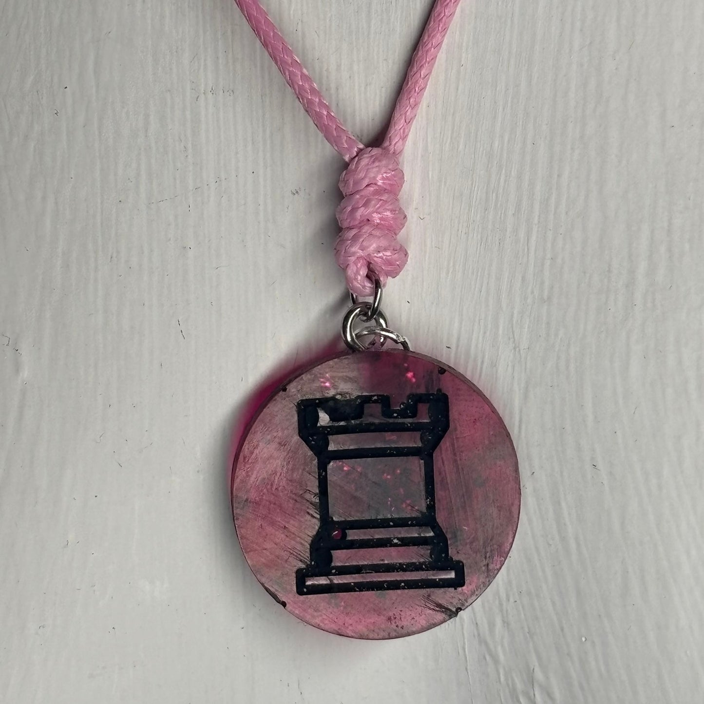 Pinks Rook - Handmade Resin Chess Necklace