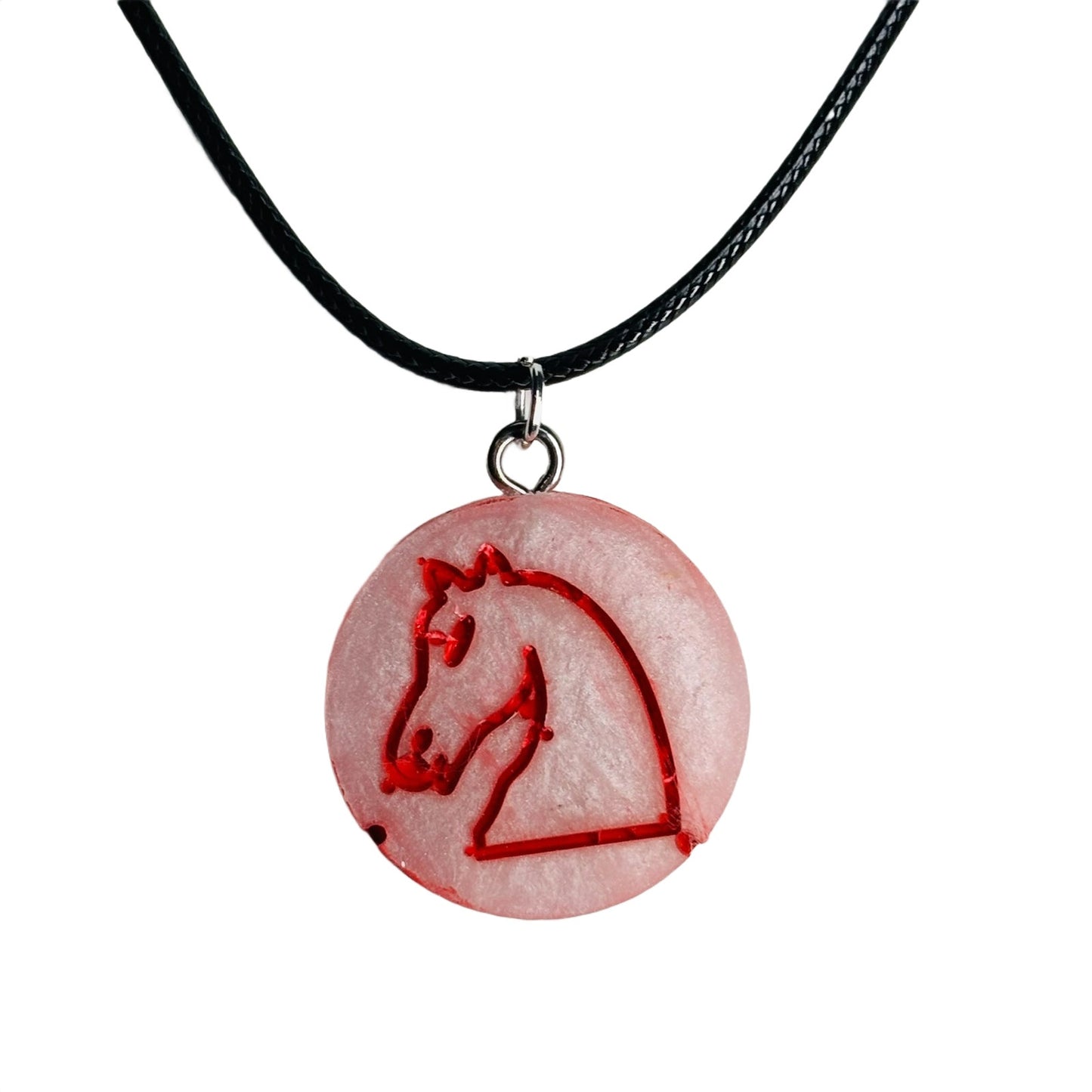 The White/Red Knight - Handmade Resin Chess Necklace