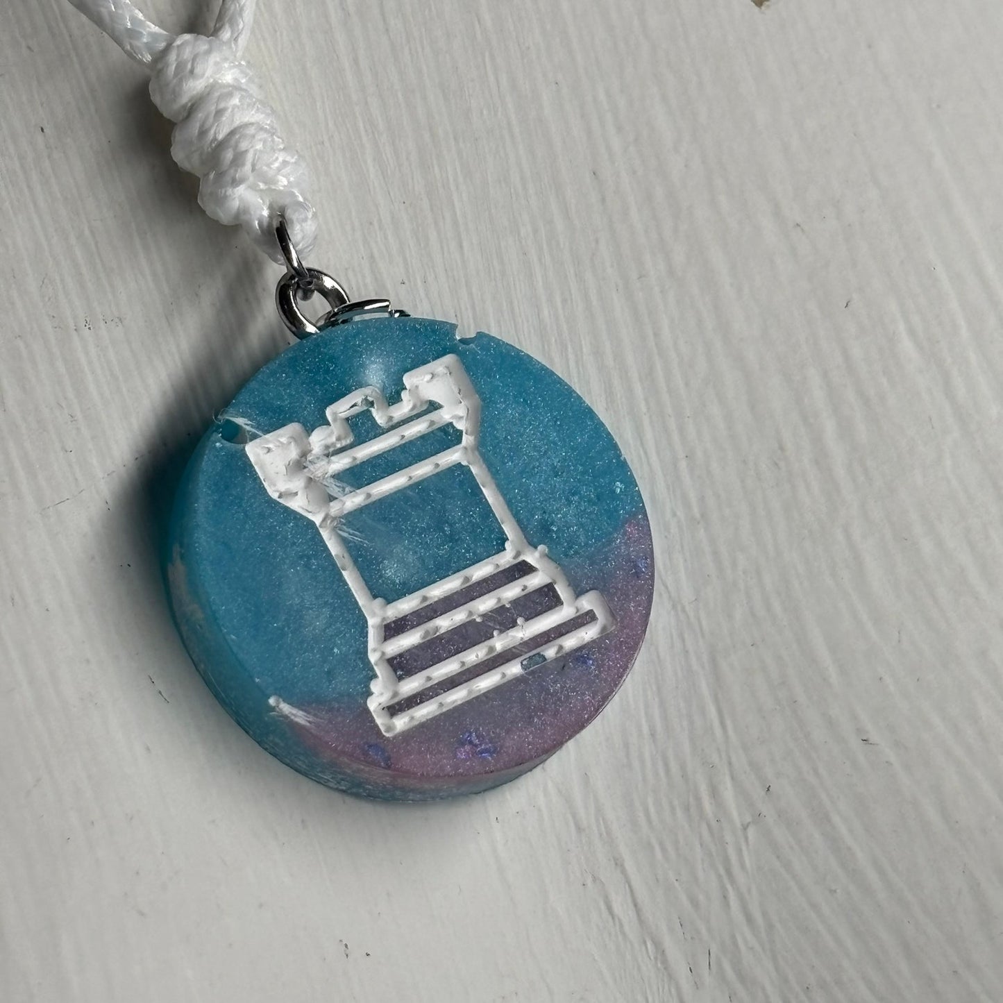 Ice Blue Rook - Handmade Resin Chess Necklace