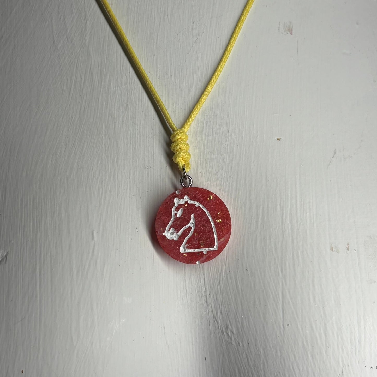 Red Yellow Knight - Handmade Resin Chess Necklace