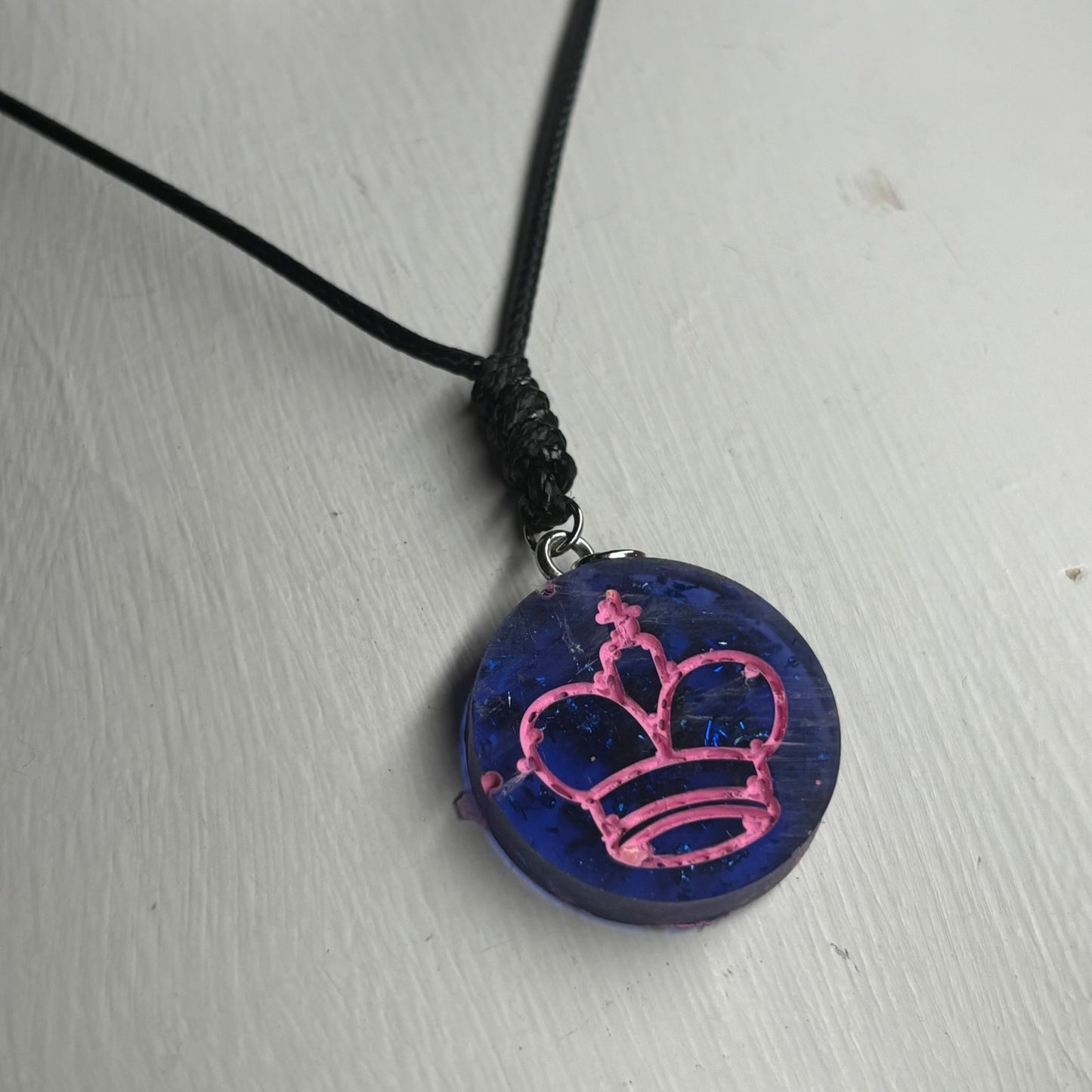 Blue & Pink King - Handmade Resin Chess Necklace
