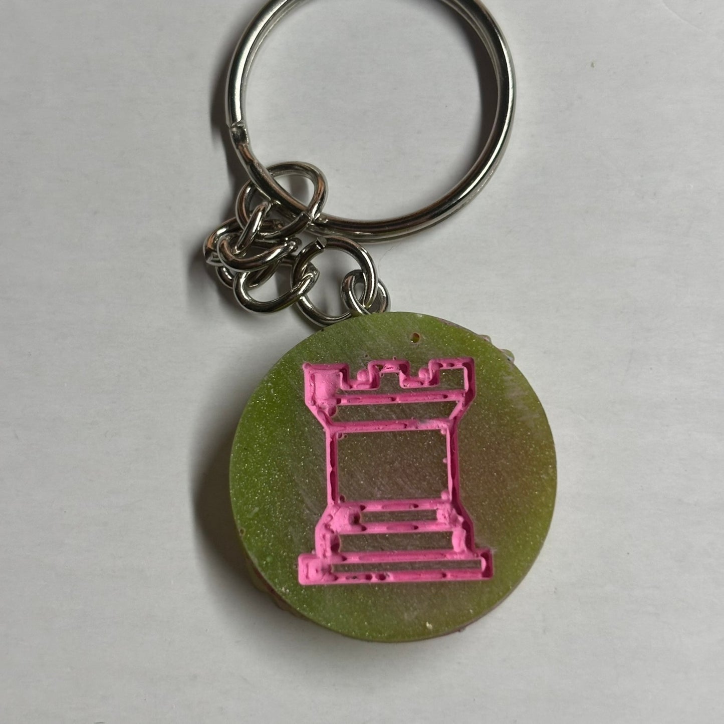 Pink Green Rook - Handmade Resin Keychain
