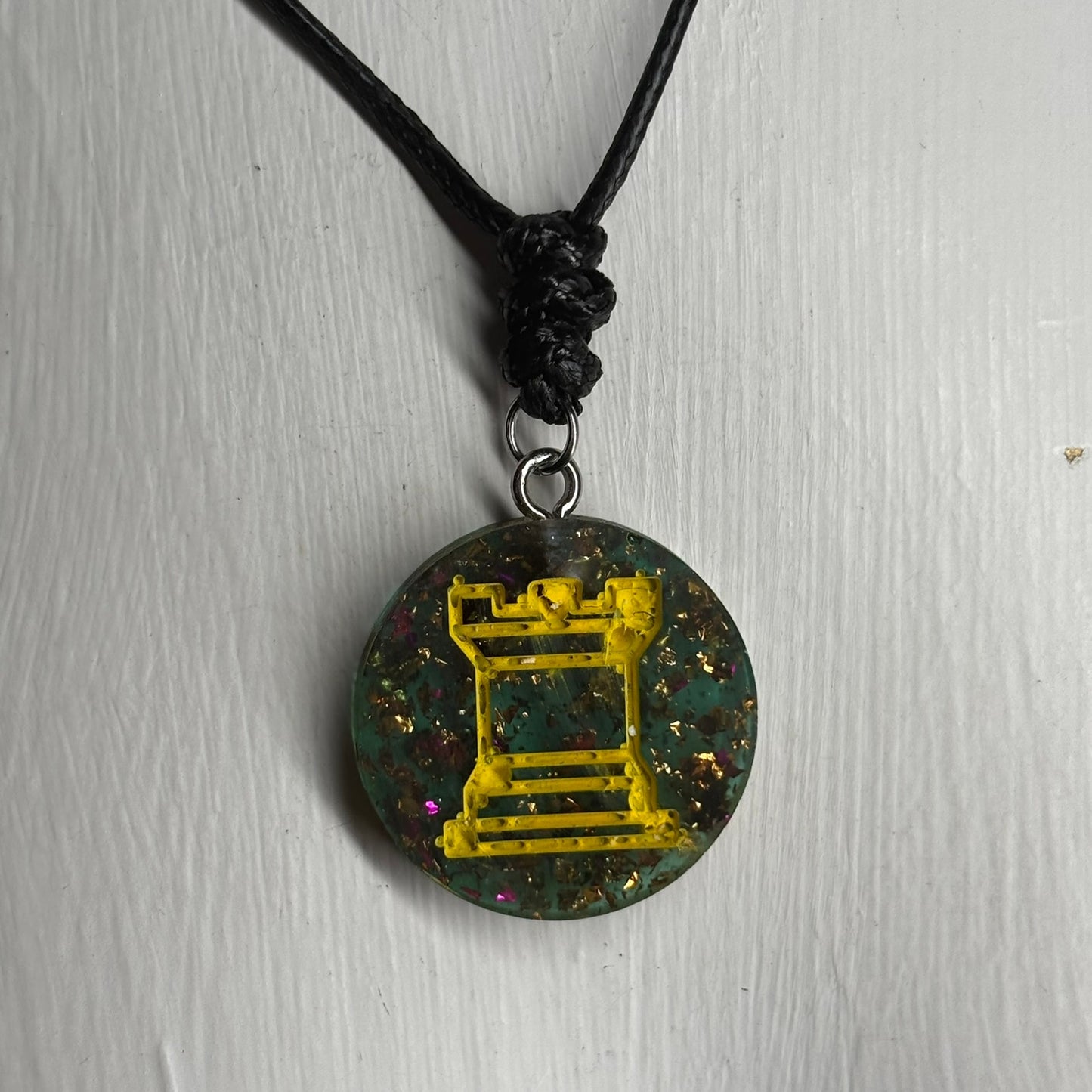 Crystal Green Rook - Handmade Resin Chess Necklace