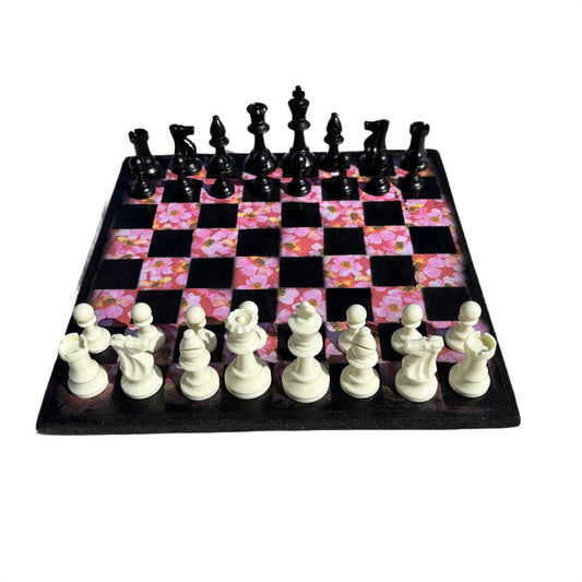 Pink Flowers - Scrapbook Chess Set