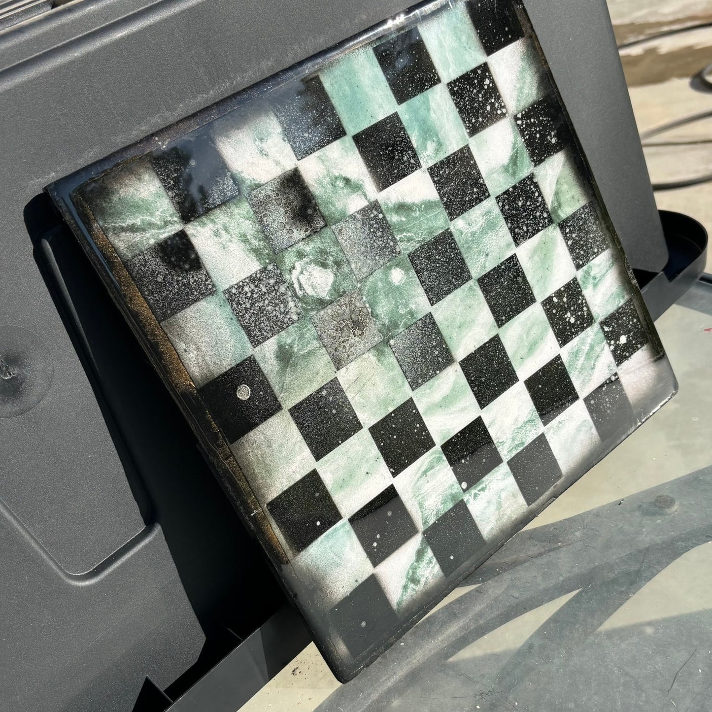 Smooth Green Crystal - Resin Coated Chess Board