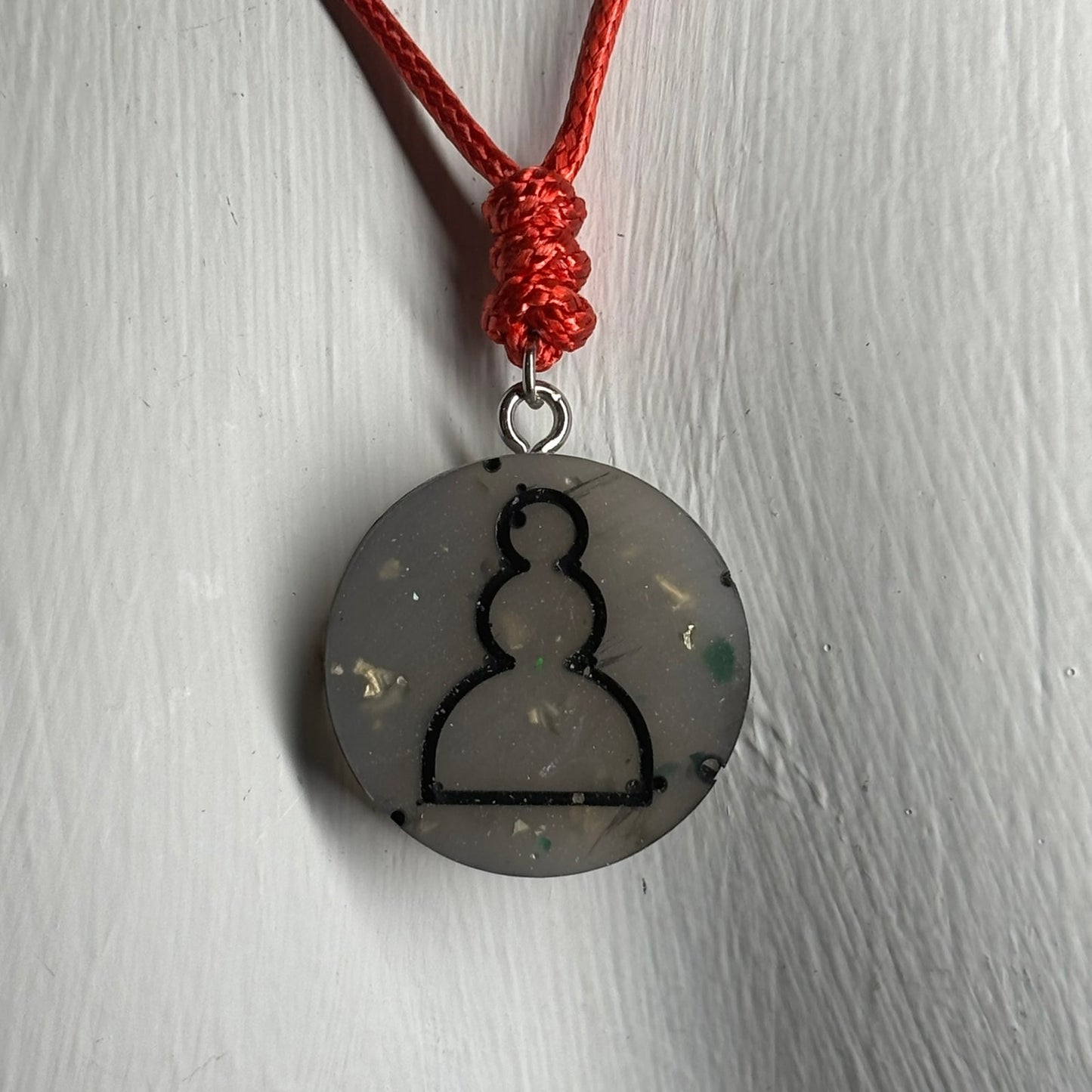 Gray Silver Pawn - Handmade Resin Chess Necklace