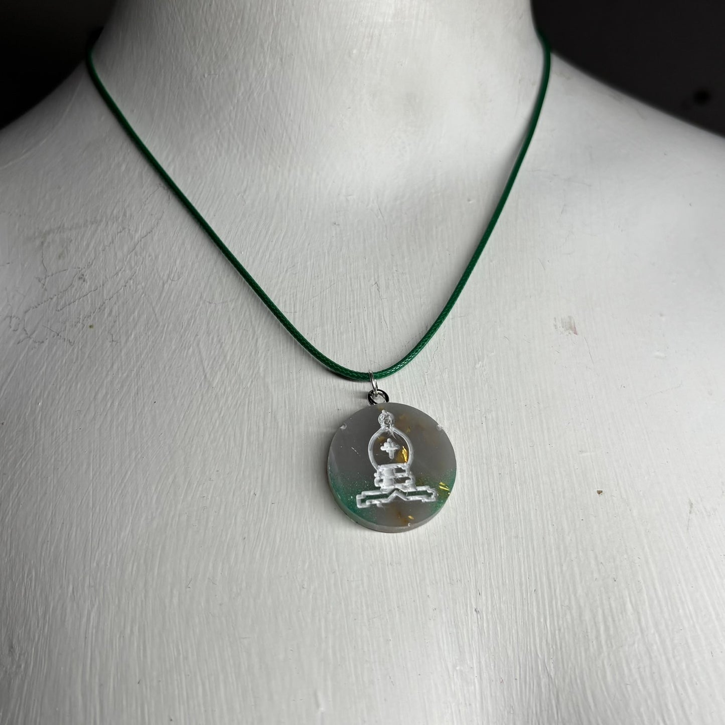 Green Silver Bishop - Handmade Resin Chess Necklace