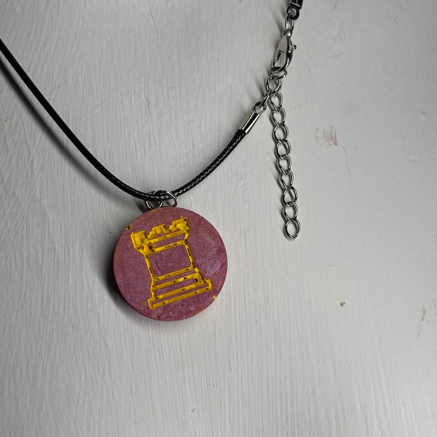 Smooth Pink Rook - Handmade Resin Chess Necklace