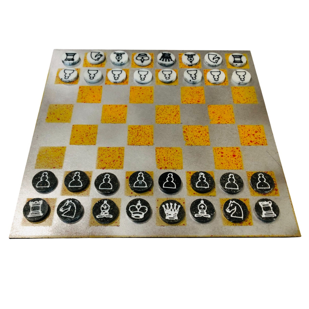 Silver Explosive Yellow - Painted Chess Set