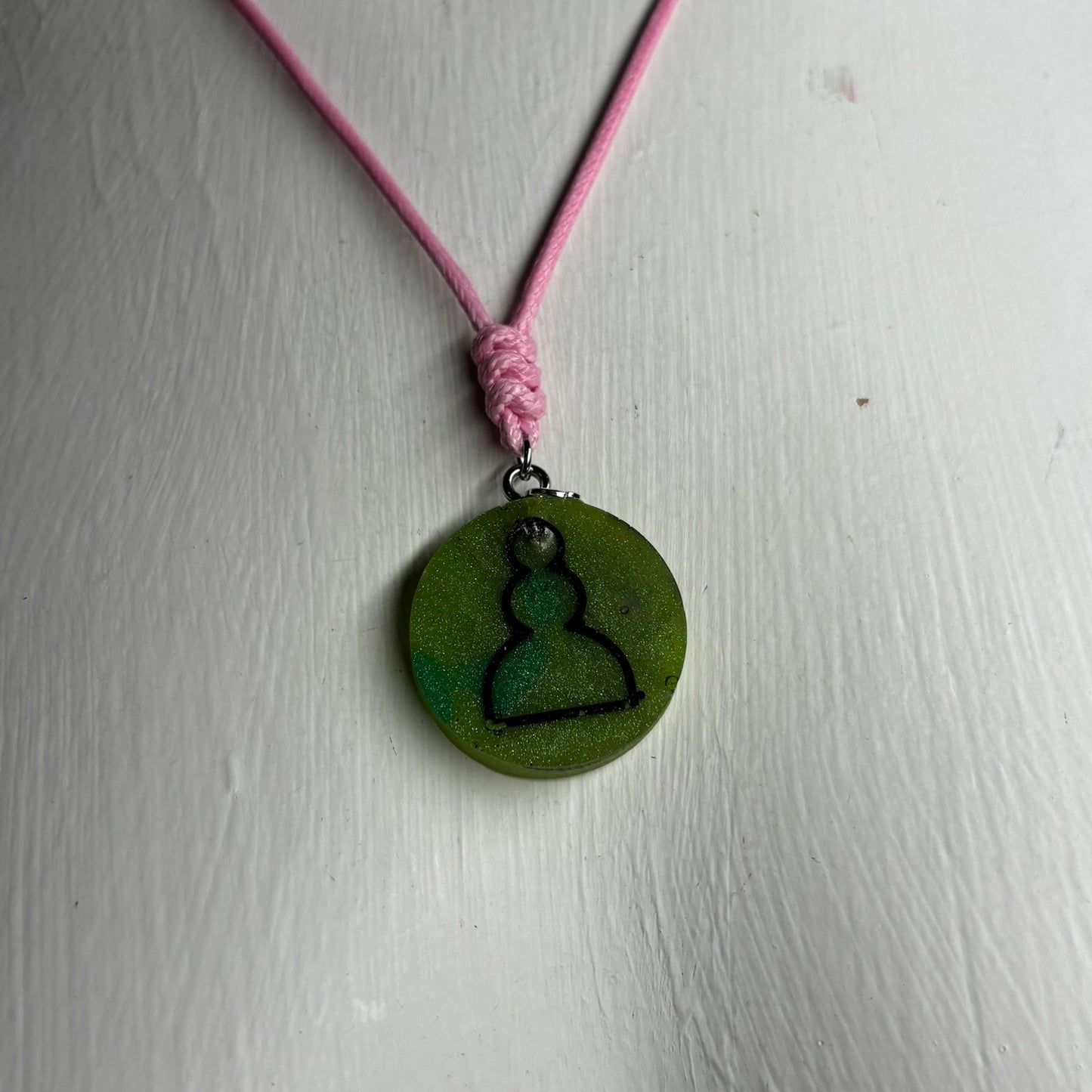 Green Solid Pawn - Handmade Resin Chess Necklace