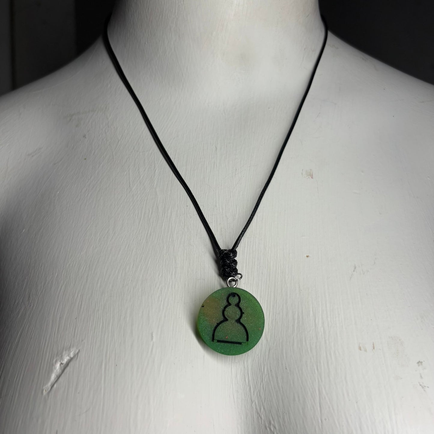 Green Pawn - Handmade Resin Chess Necklace - Flat Edition