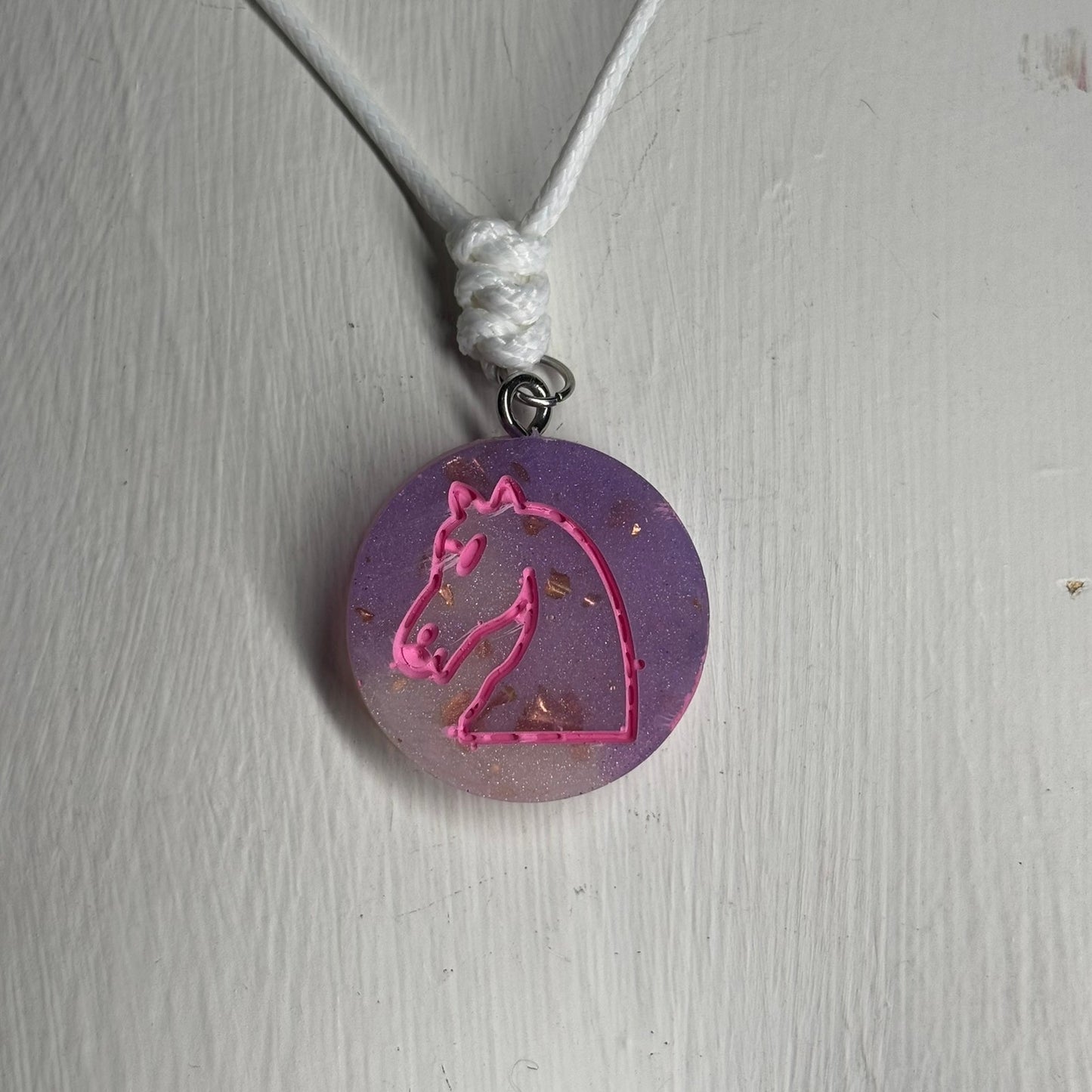 Space Pink Knight - Handmade Resin Chess Necklace