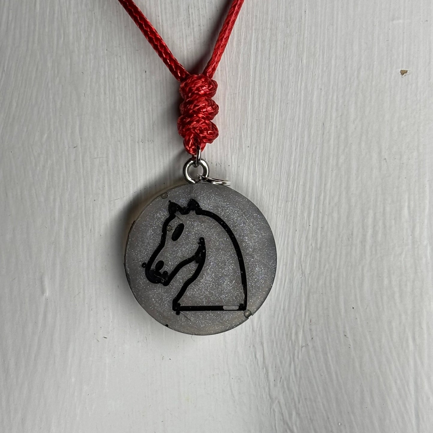 Gray Castle Knight - Handmade Resin Chess Necklace