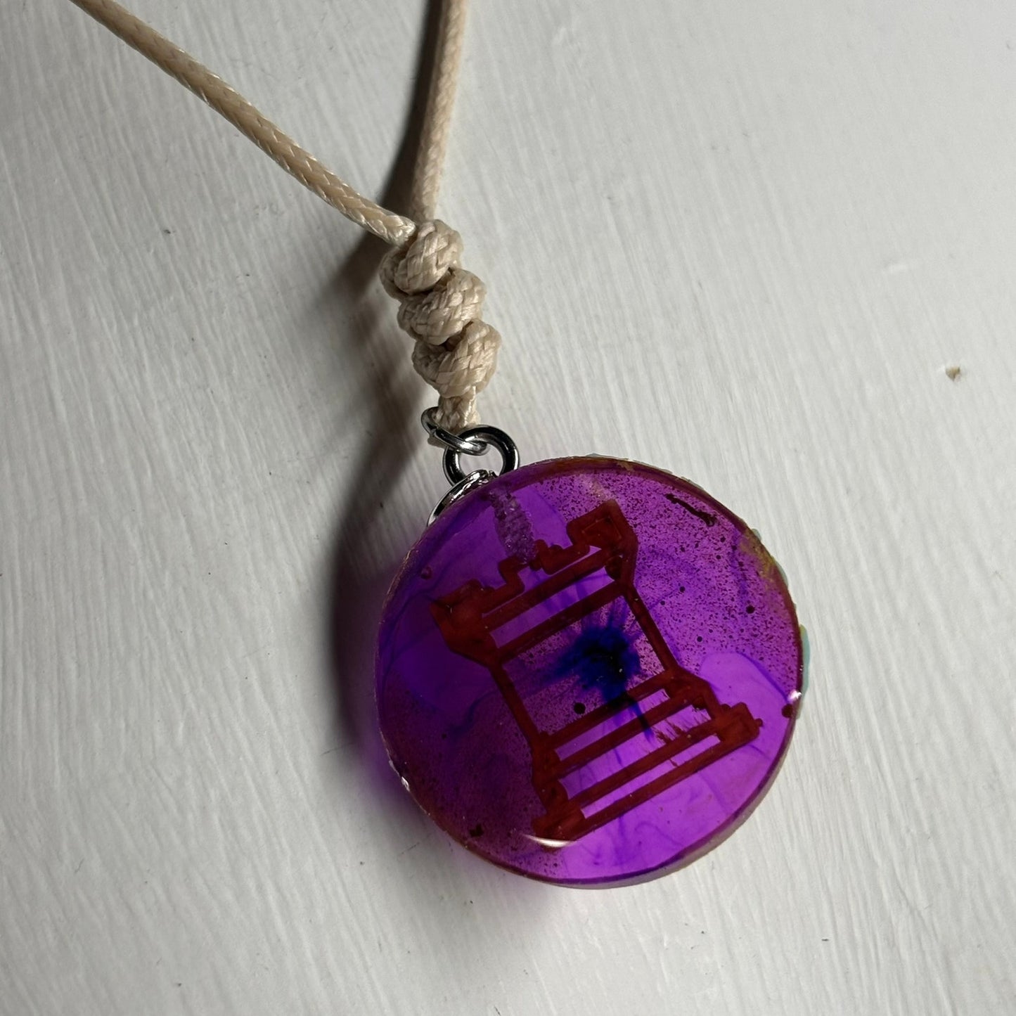 Translucent Purple Rook - Handmade Resin Chess Necklace