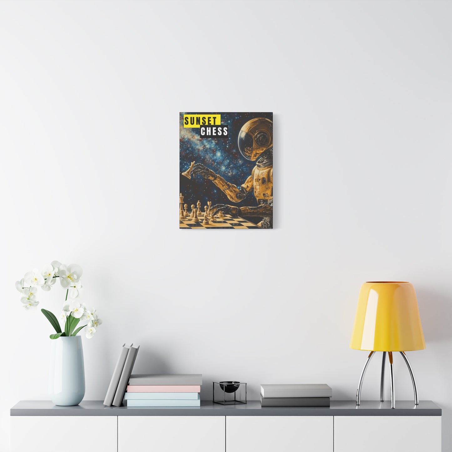 Space Man Plays Chess - Canvas Print 16"x20'
