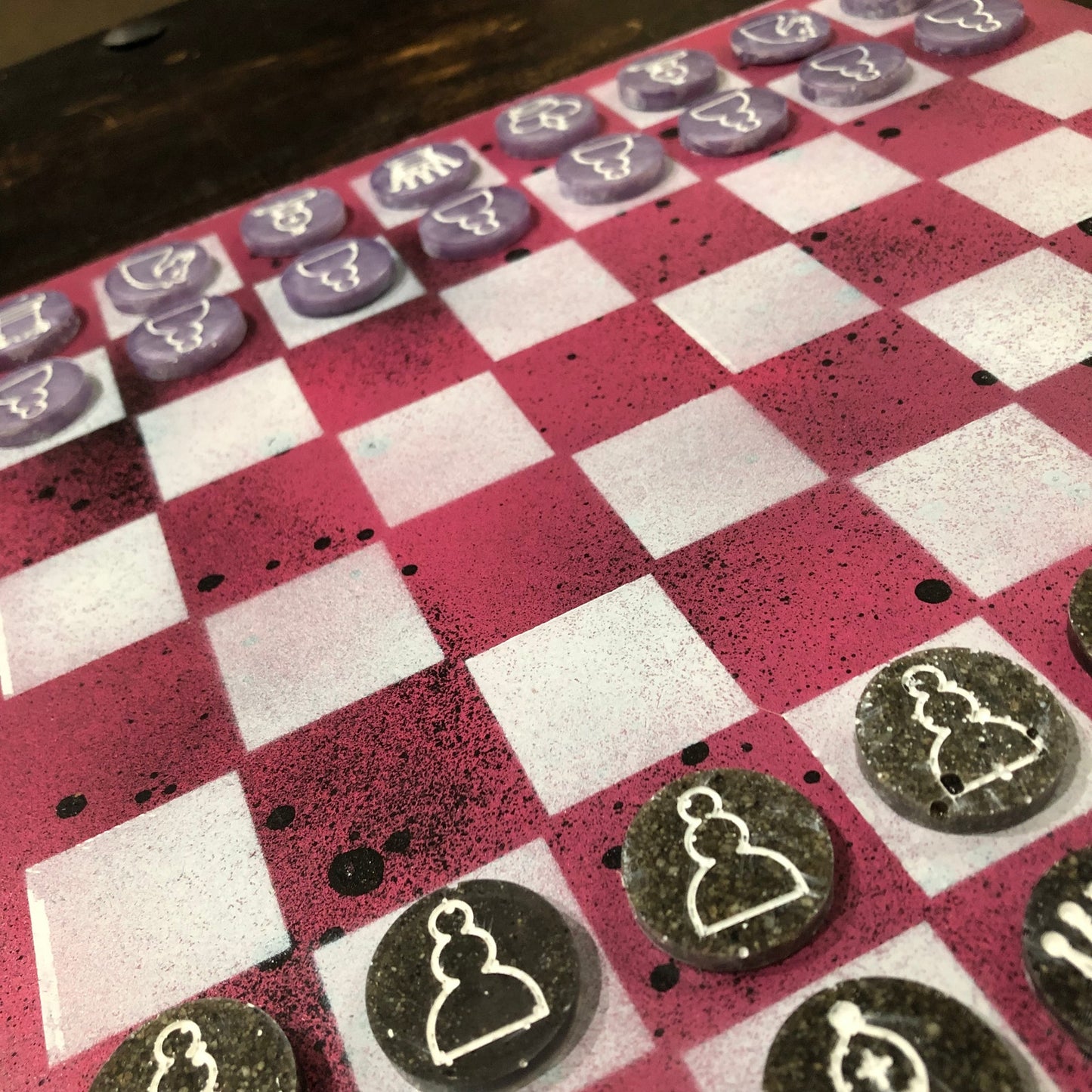 Tattered Pink - Painted Chess Set