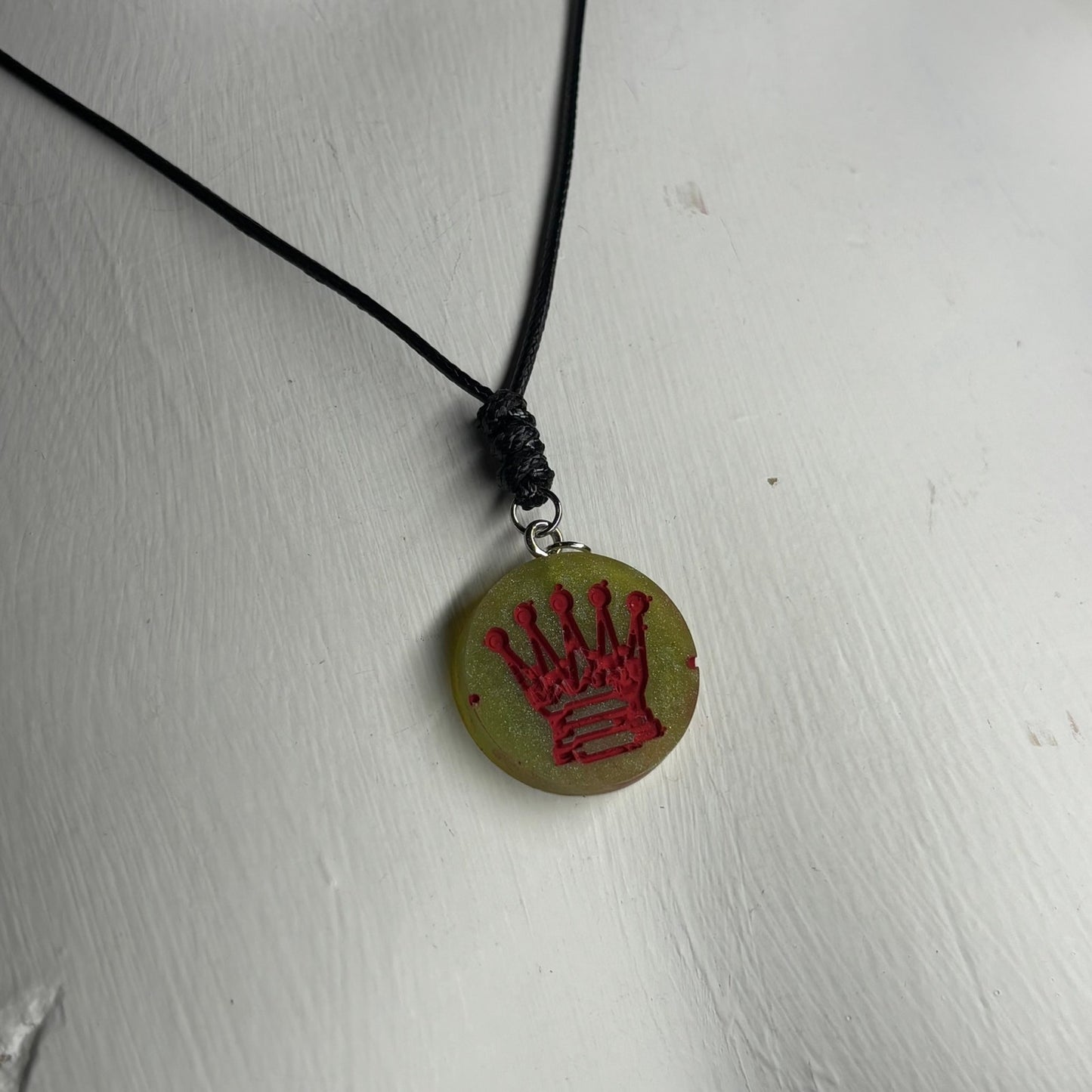 Green Queen Red Print - Handmade Resin Chess Necklace