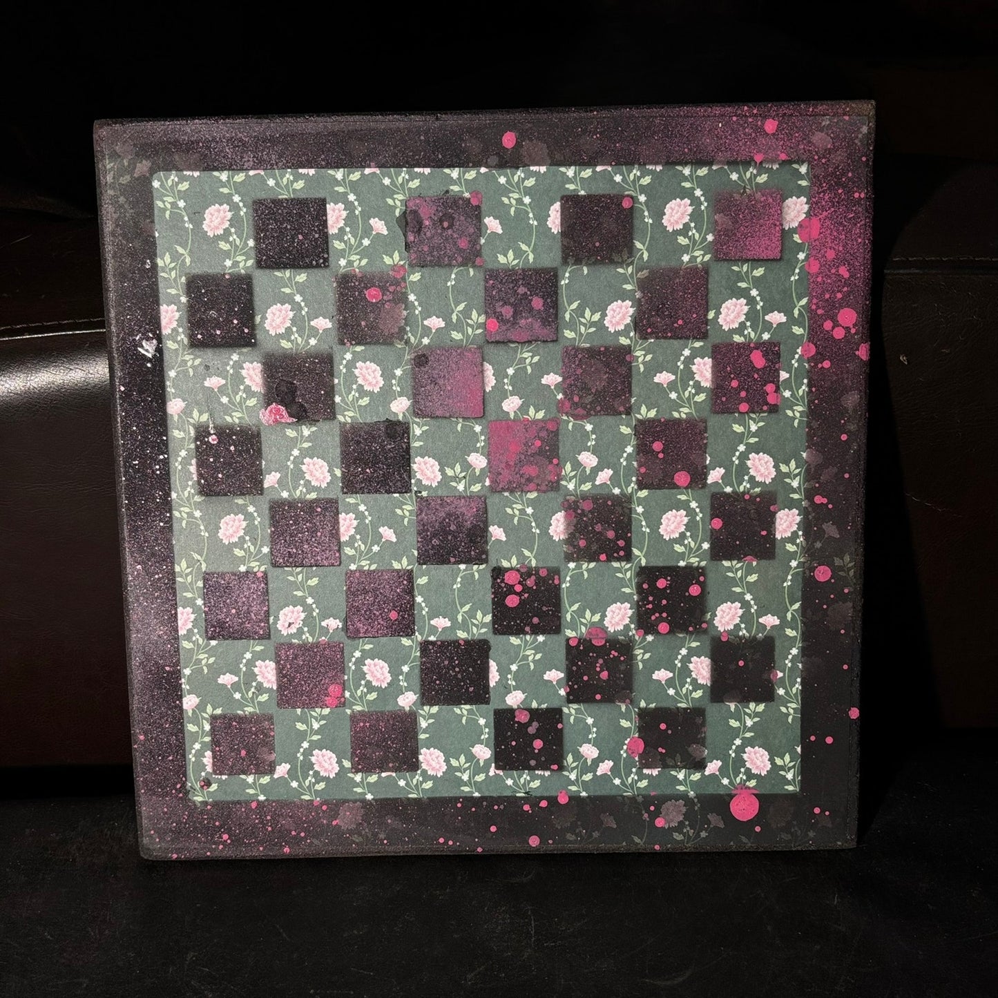 Splattered Pink Green - Scrapbook Chess Board