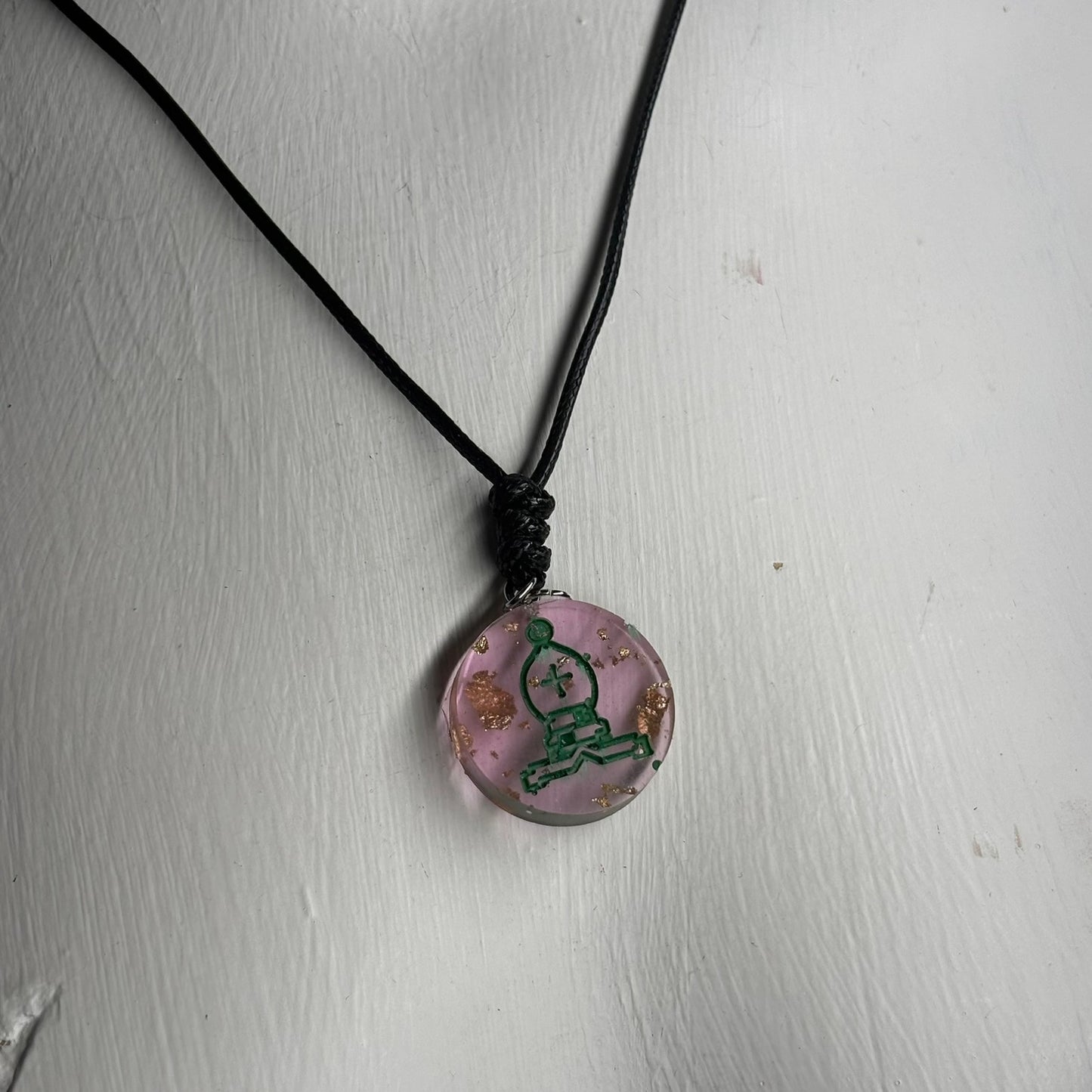 Crystal Vintage Pink Bishop - Handmade Resin Chess Necklace